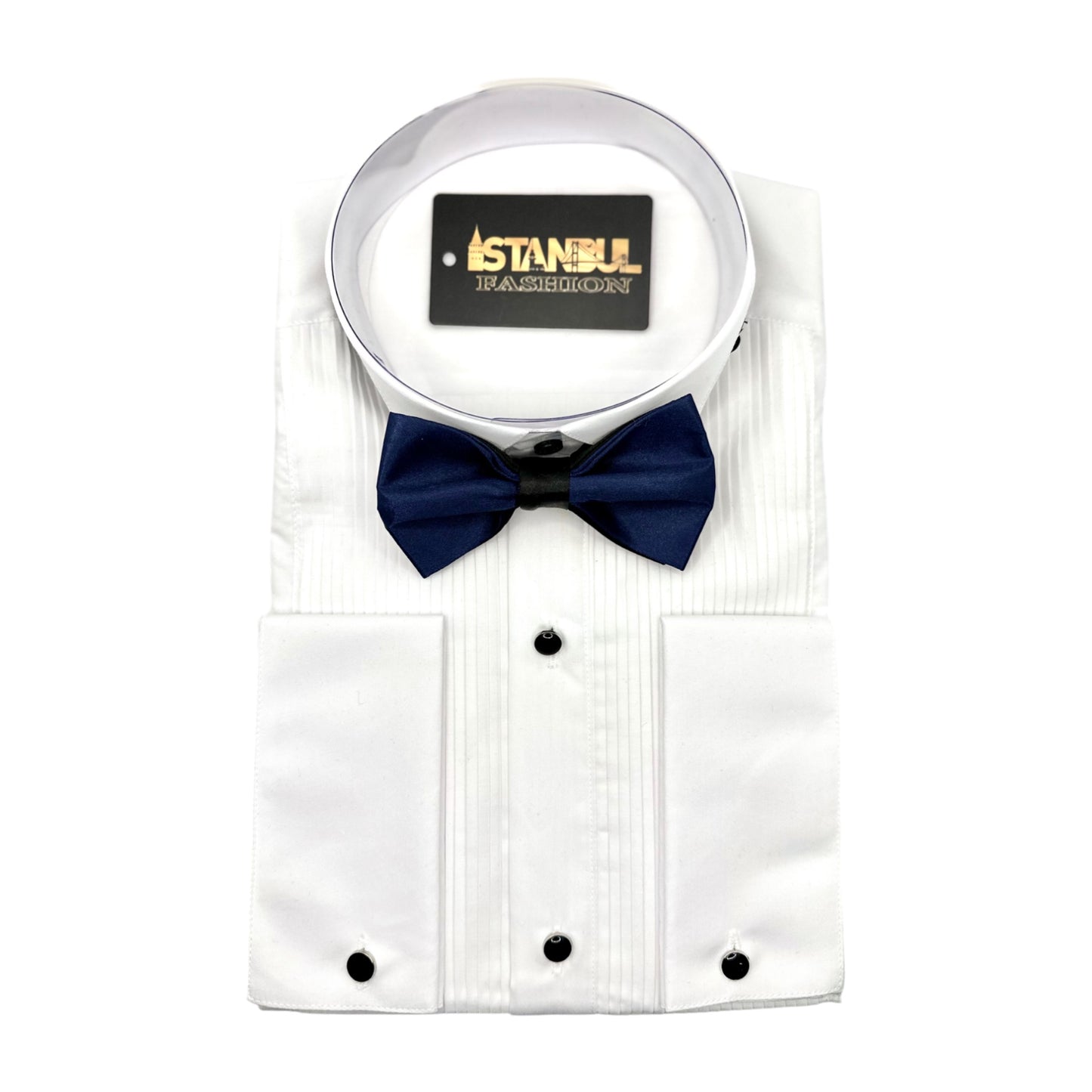 Two Toned  Bow Tie -Black and Darkest Blue with Adjustable Strap-Reversible Silky