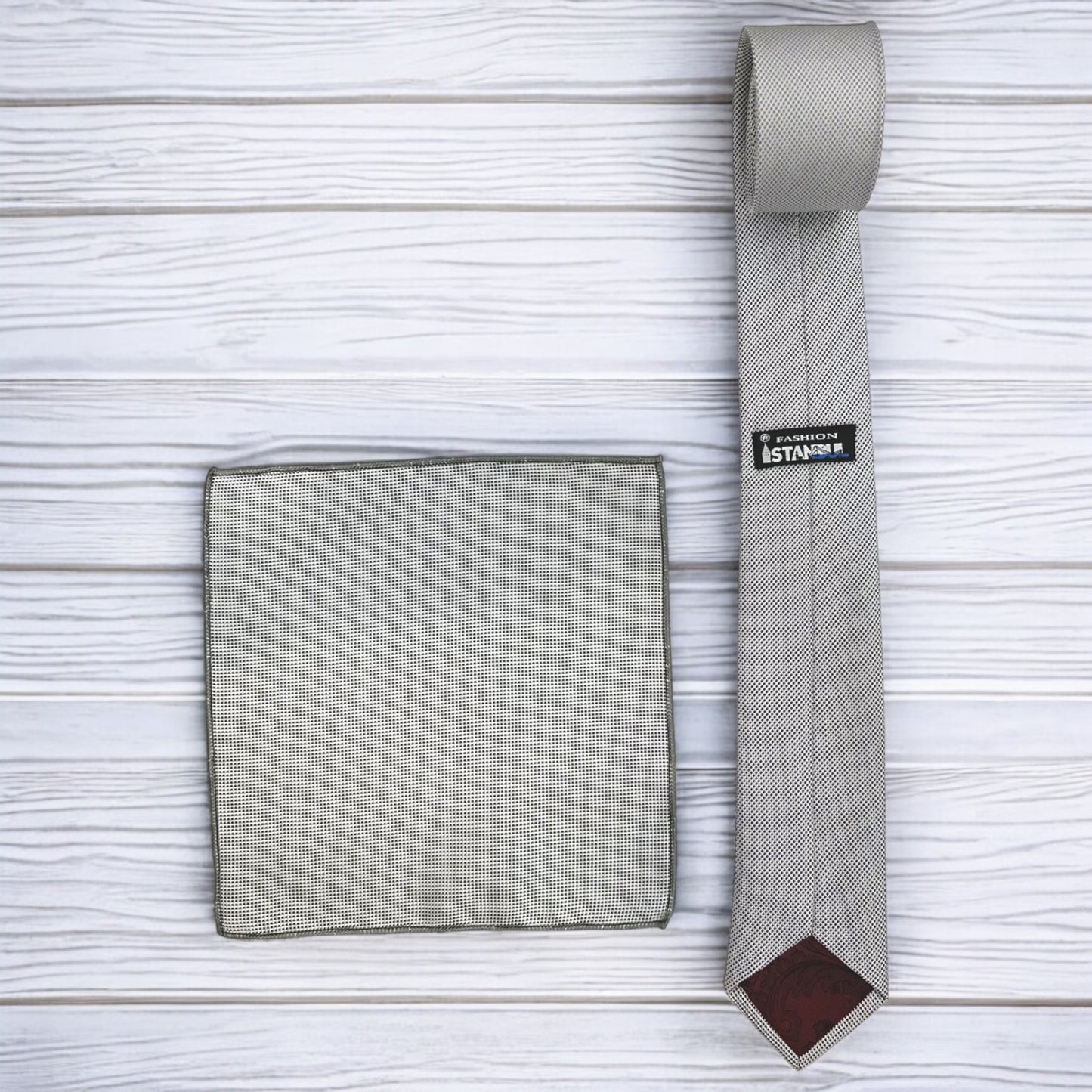 Lightest Gray with Dark Dots Istanbul Fashion Slim Tie, Textured Fabric