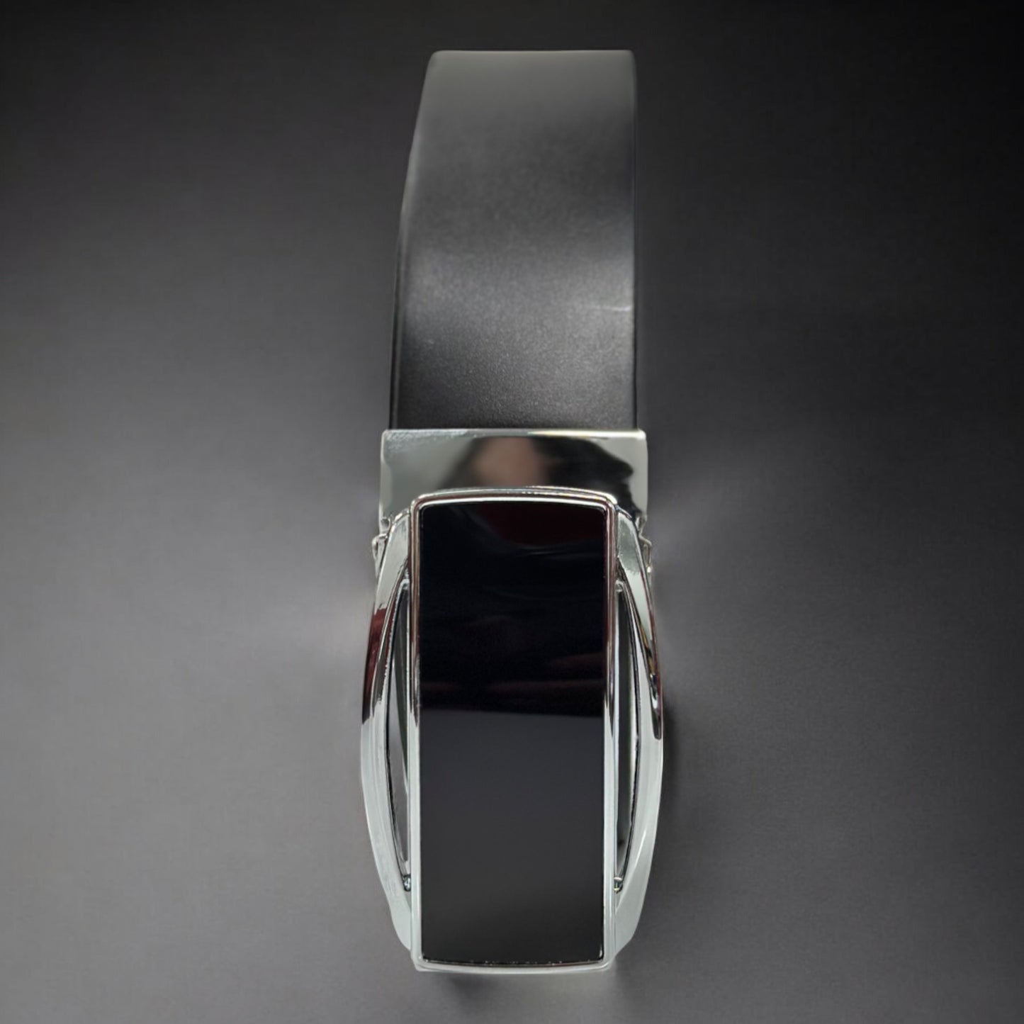 Black Solid Leather with Shiny Black and Silver Buckle - 1
