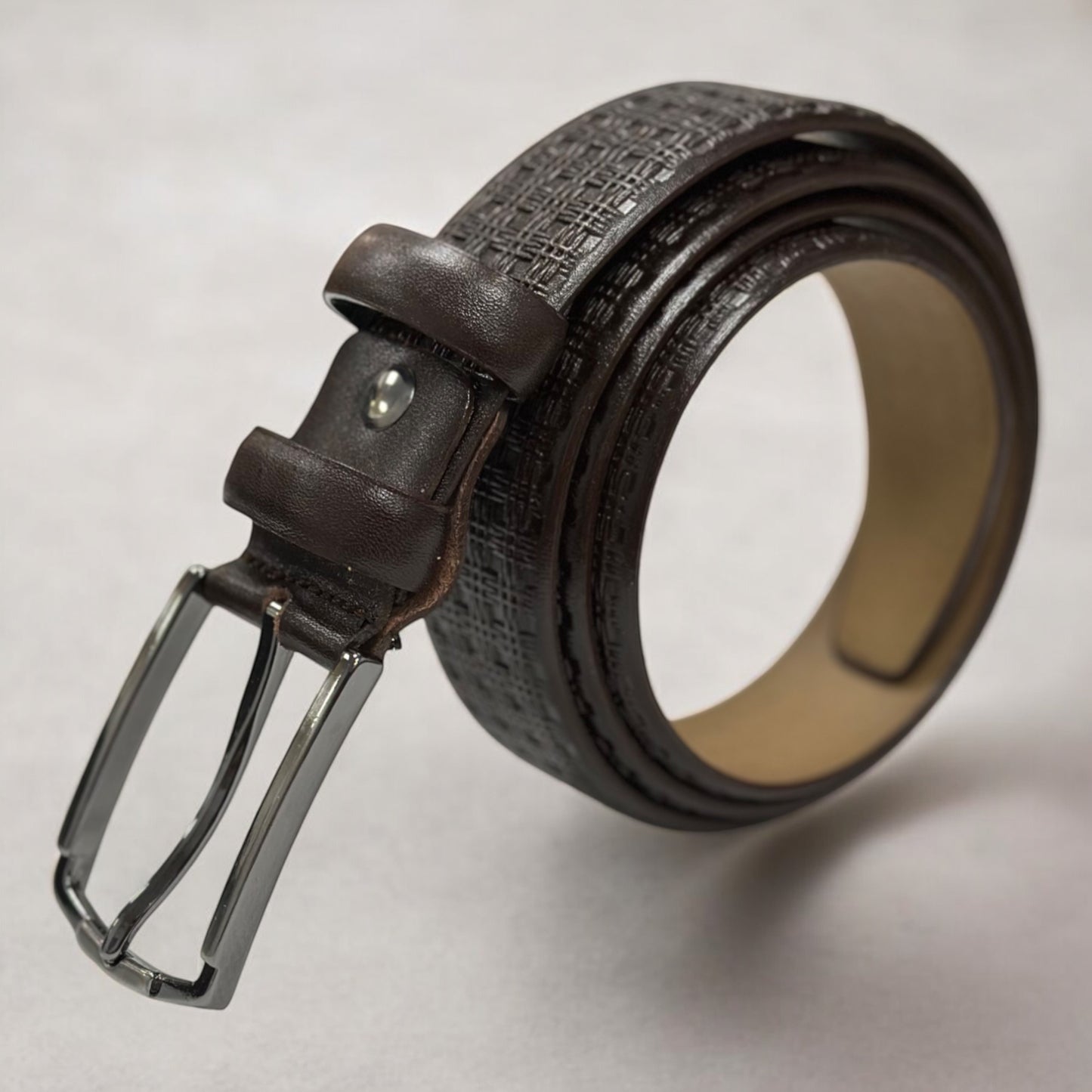 Classic Chocolate Brown Leather Belt with Silver Buckle - 12