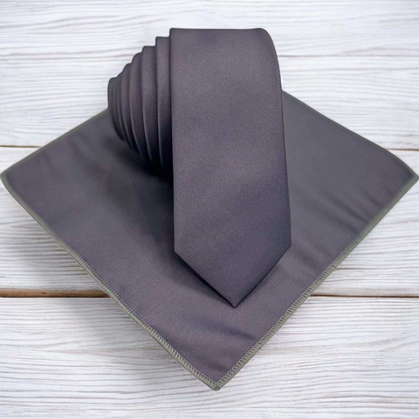 Charcoal Gray - Istanbul Fashion Slim Tie, Plain Satin
