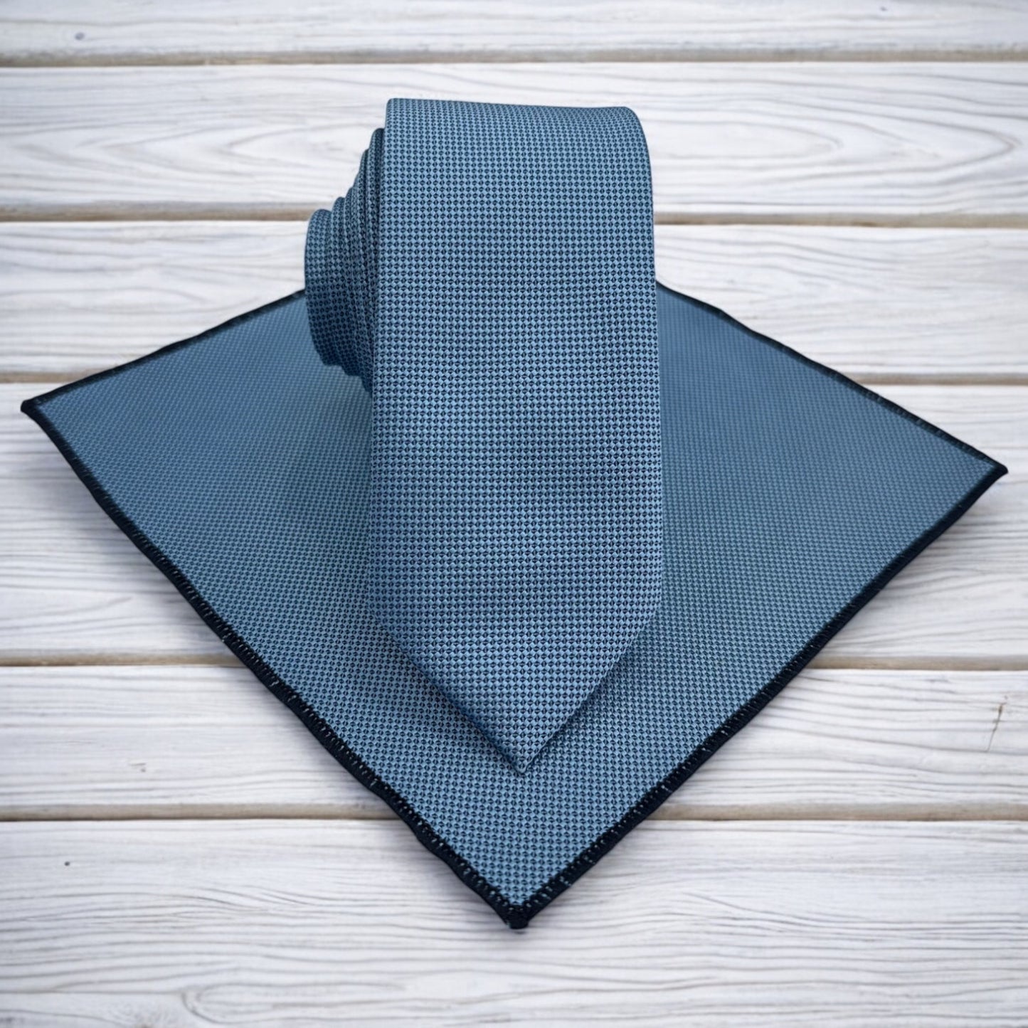 Dusty Blue with Darker Dots - Istanbul Fashion Slim Tie, Textured Fabric