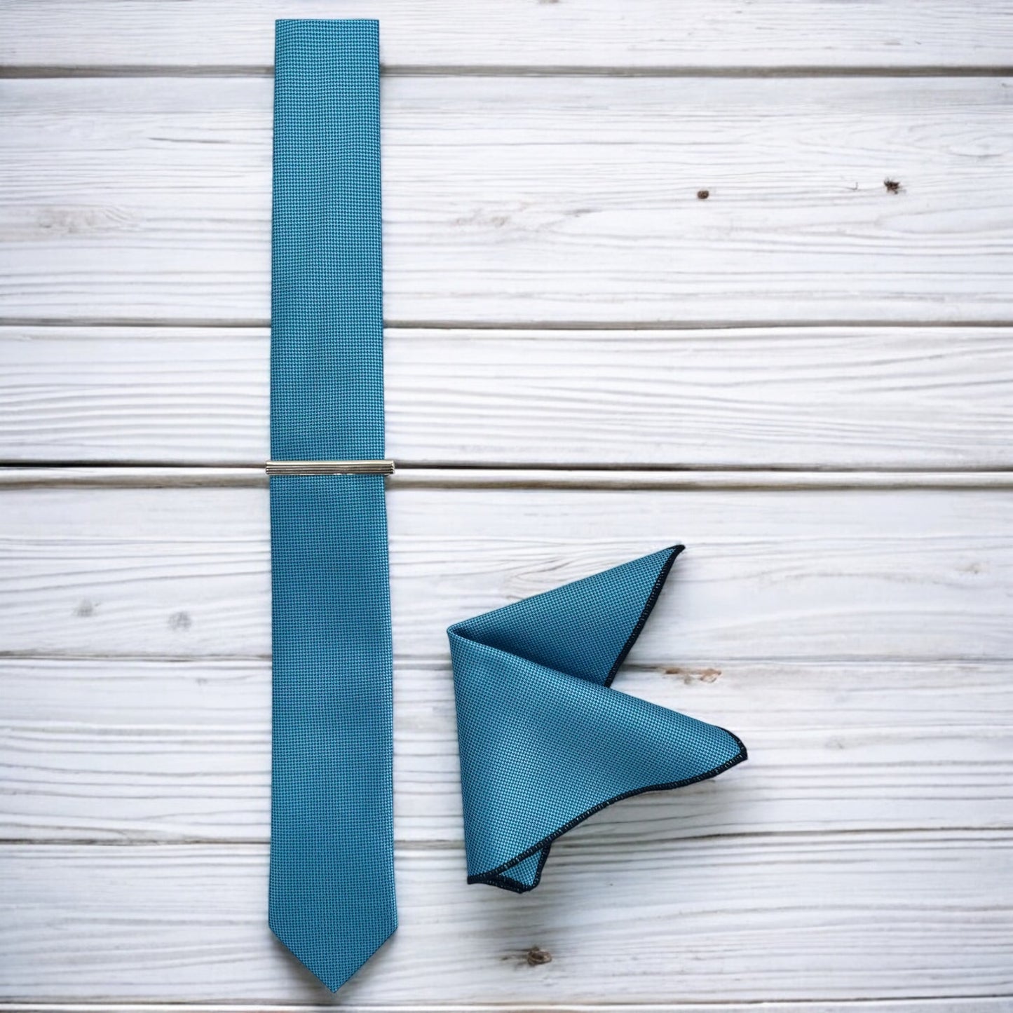 Sea Blue w/ Dots - Istanbul Fashion Slim Tie, Textured Fabric