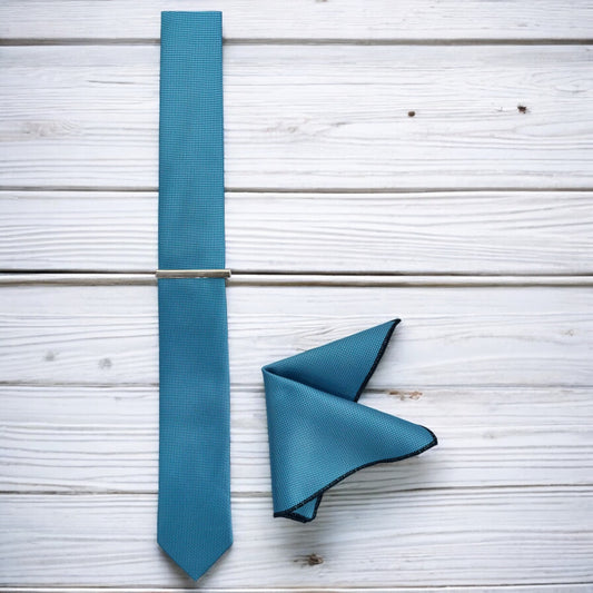 Sea Blue w/ Dots - Istanbul Fashion Slim Tie, Textured Fabric