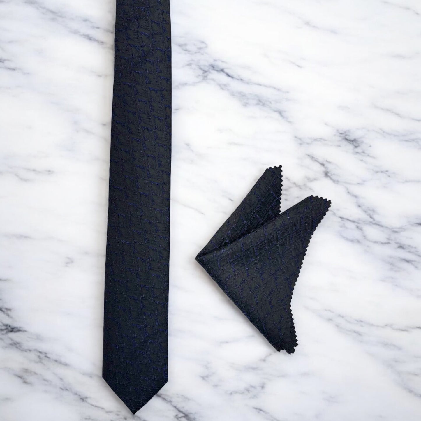 Patterned Royal Blue and Black -Istanbul Fashion Tie - Classic Wide