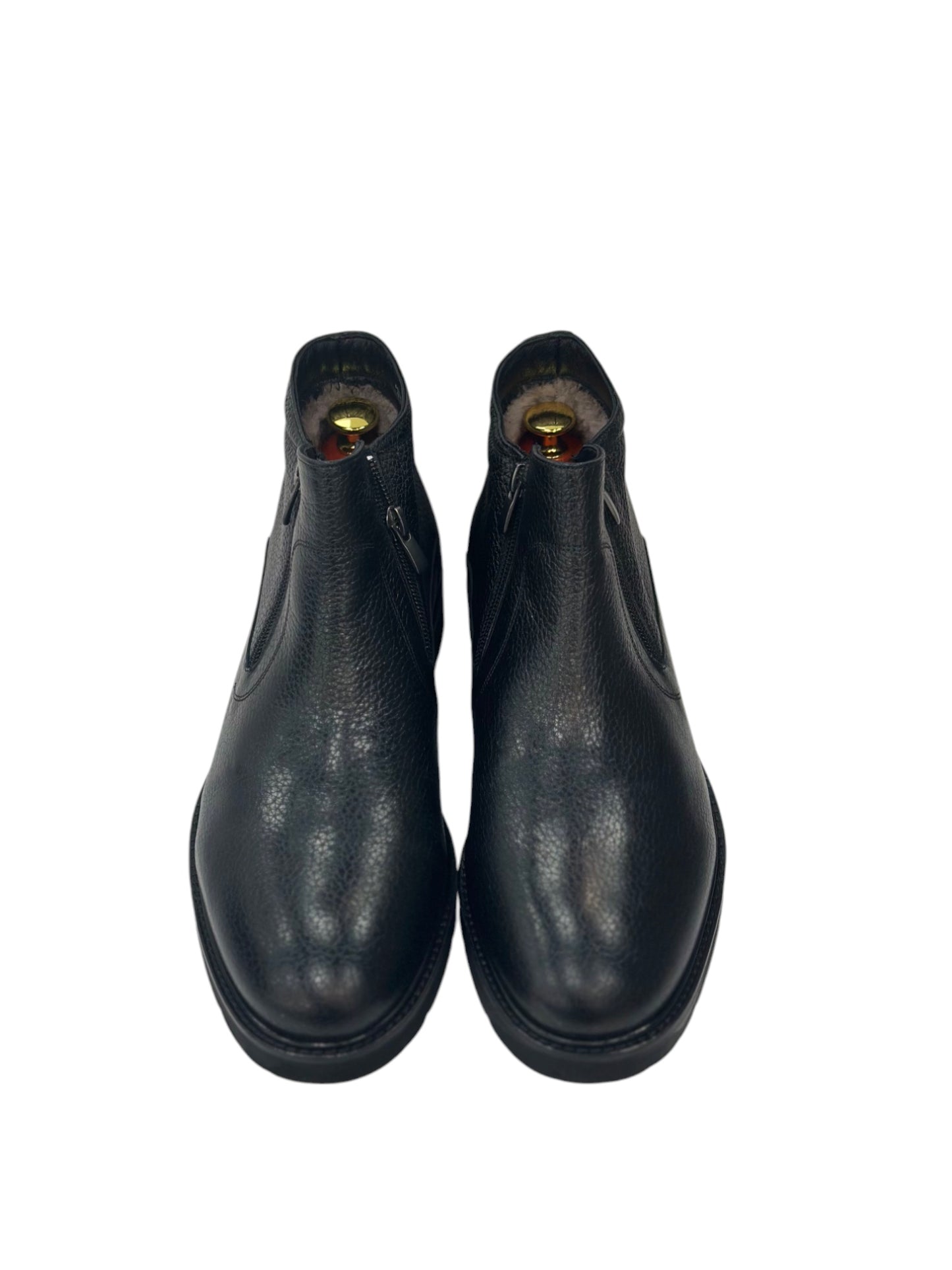 Ankle Boots -Furry Interior Luxury Highest Quality Black Leather-Detailed Zipper on Sides-240-B3125