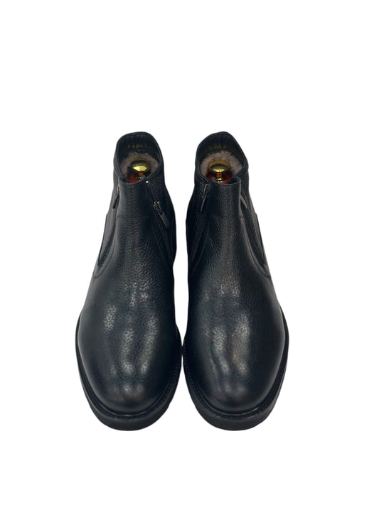 Ankle Boots -Furry Interior Luxury Highest Quality Black Leather-Detailed Zipper on Sides-240-B3125
