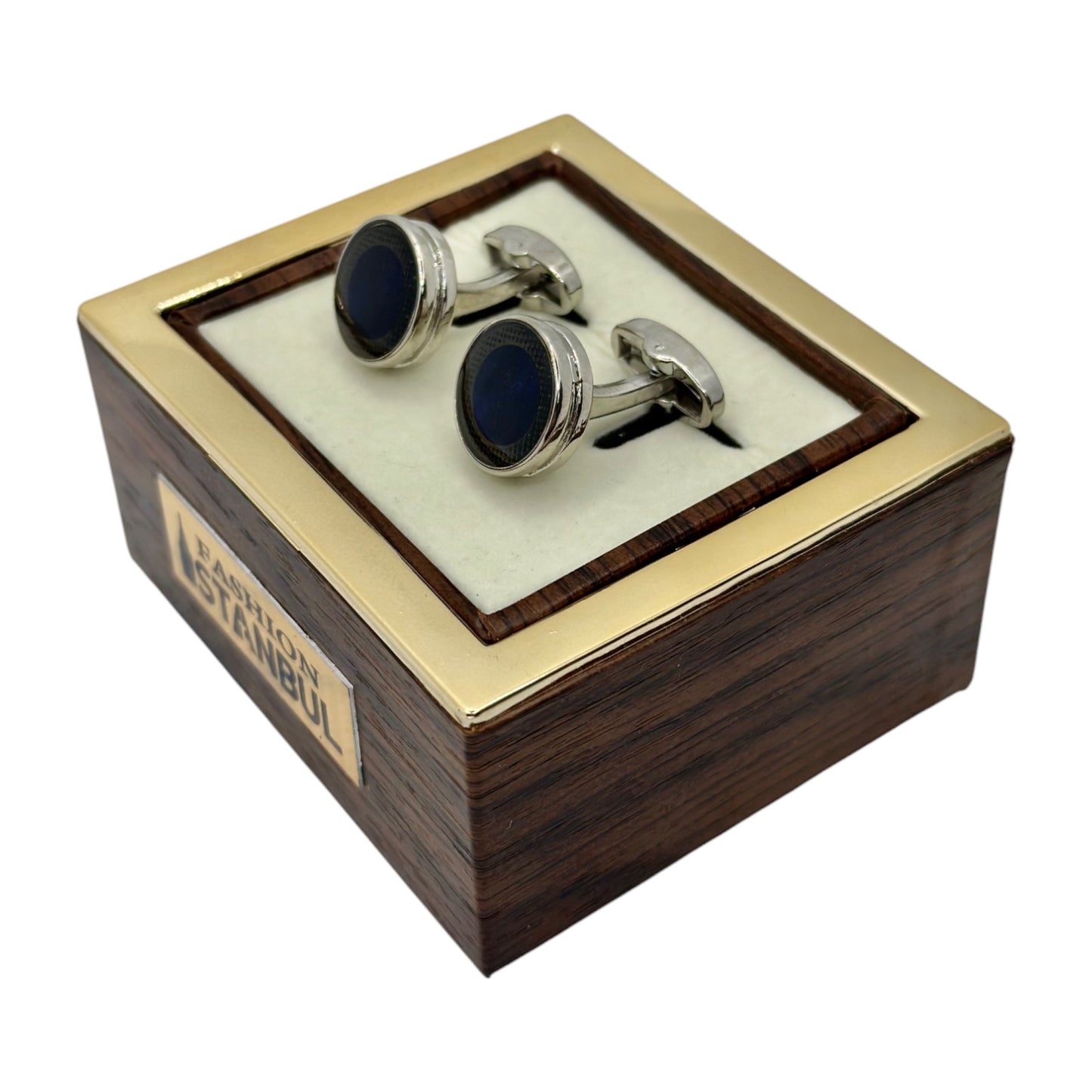 Silver and Blue  Shiny Round  Round Istanbul Fashion Cufflinks  - 28
