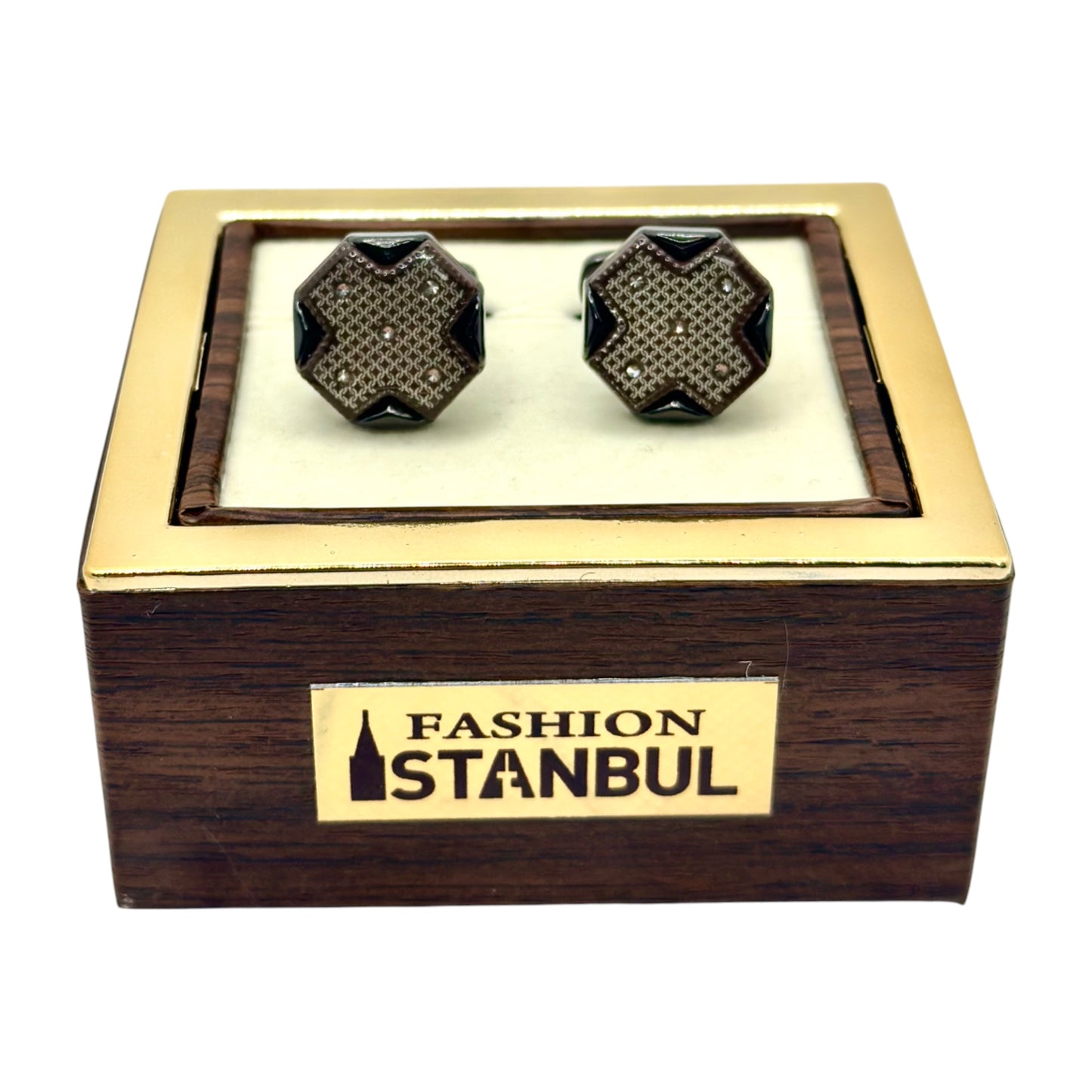 Octagon Crossed  Istanbul Fashion Cufflinks - Chrome with Black Details  - 6