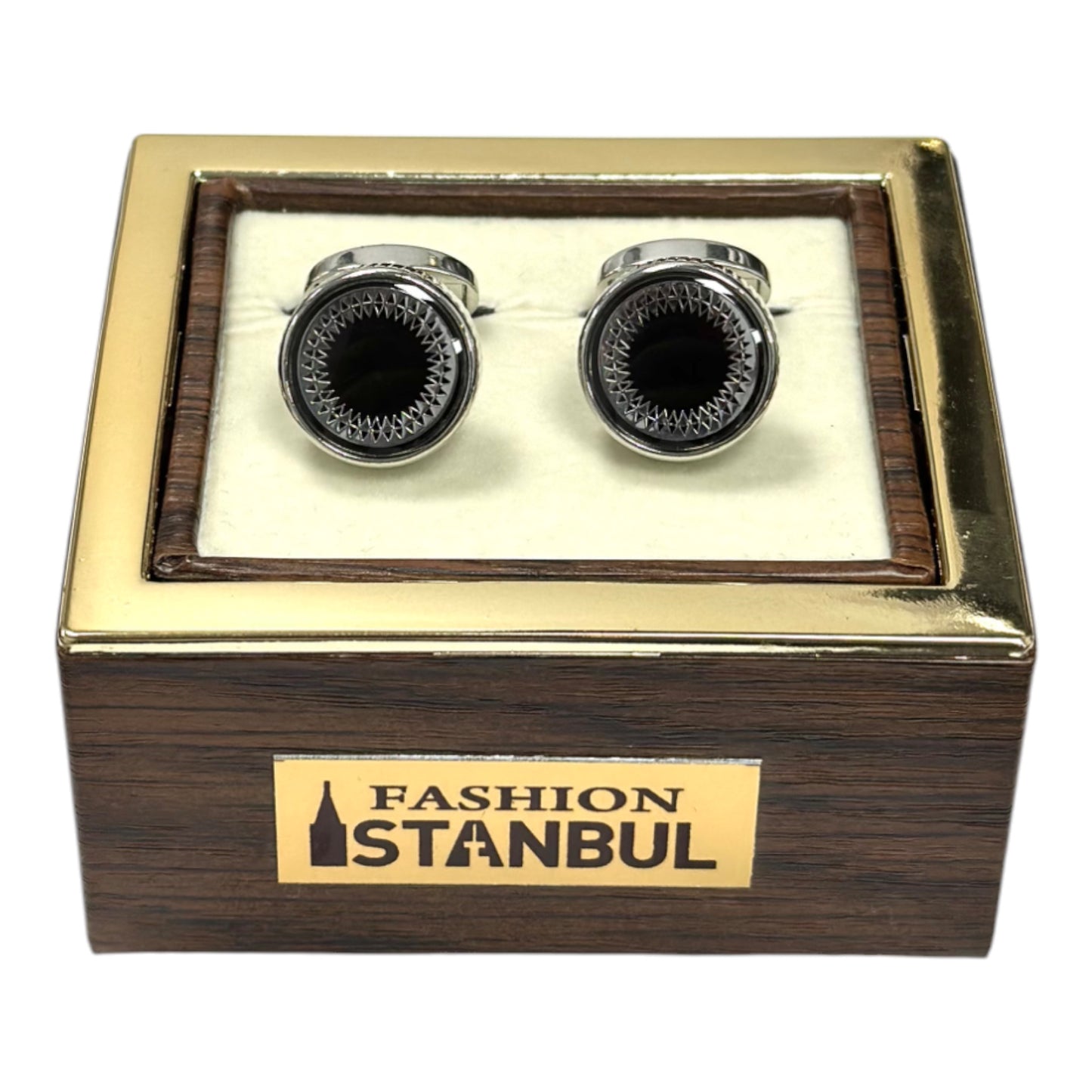 Round Shaped Silver and Black Interior  - Istanbul Fashion Cufflinks - 50
