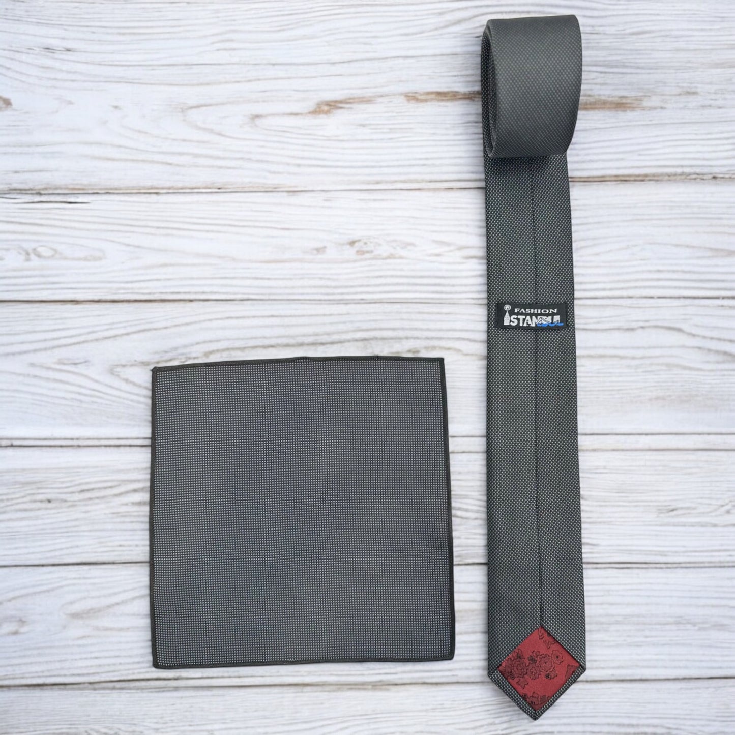 Dark Charcoal w/ Dots - Istanbul Fashion Slim Tie, Textured Fabric