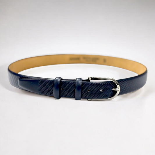 Classic Navy Leather Belt with  Round Corners Silver Buckle - 9