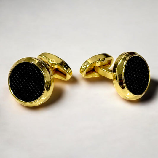 Round Gold  with Matte Black Details - Istanbul Fashion Cufflinks -58