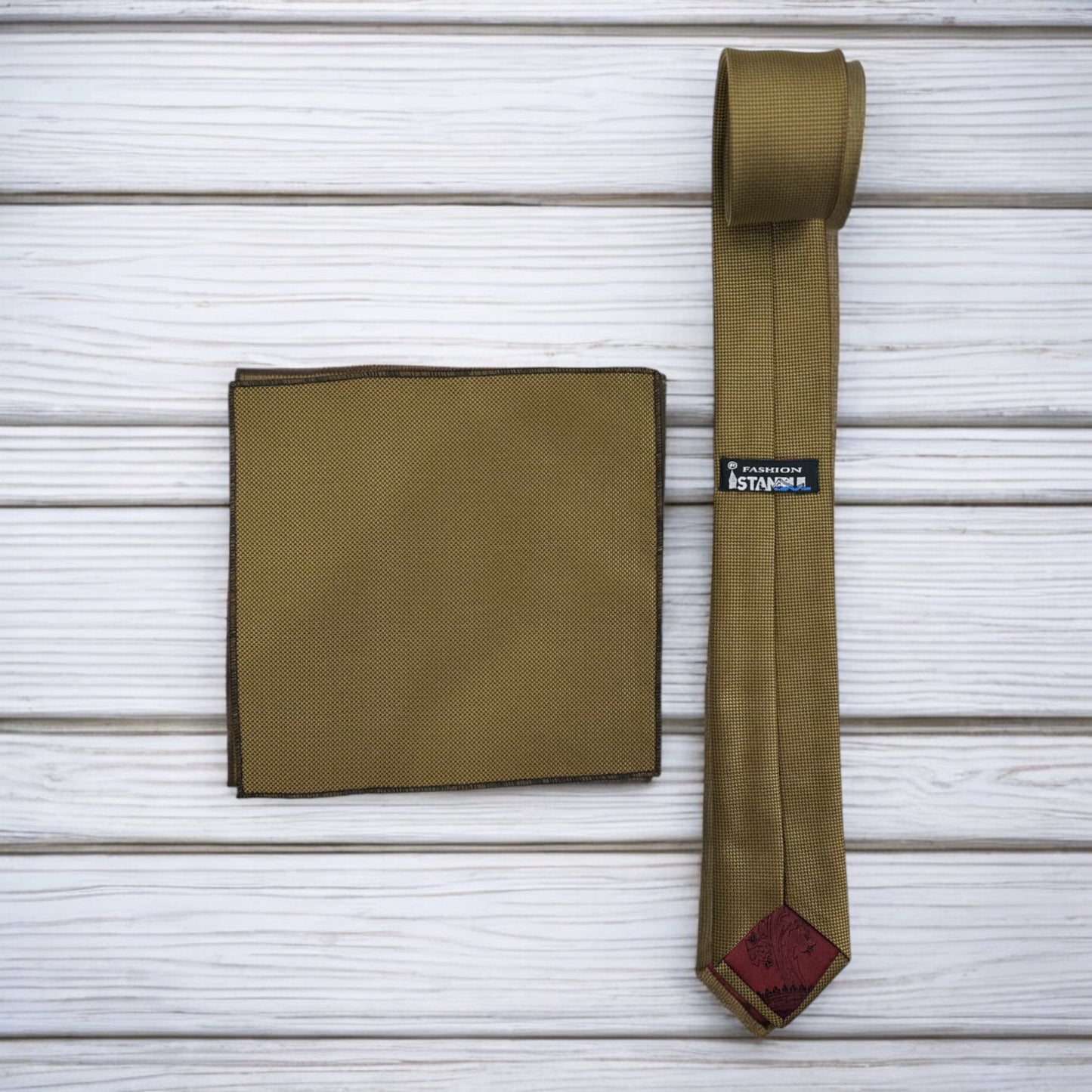 Olive Green - Istanbul Fashion Slim Tie, Textured Fabric