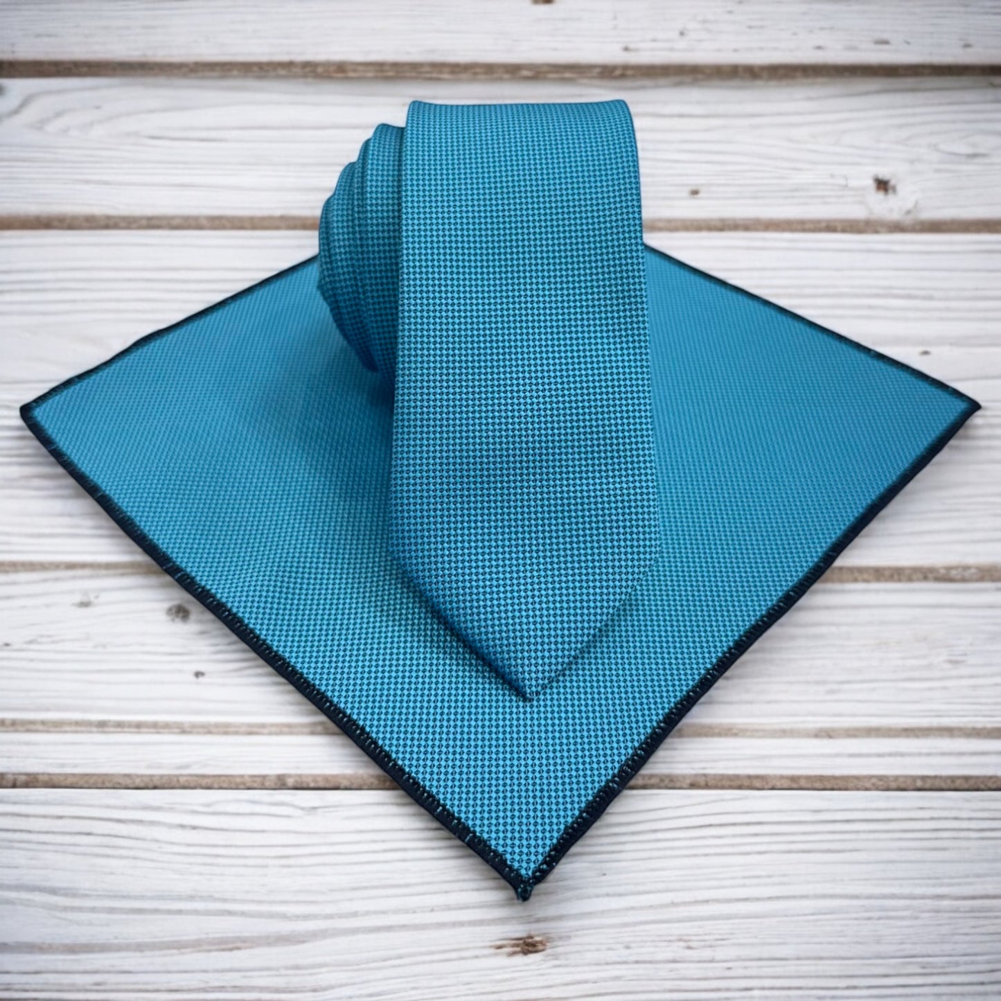 Sea Blue w/ Dots - Istanbul Fashion Slim Tie, Textured Fabric