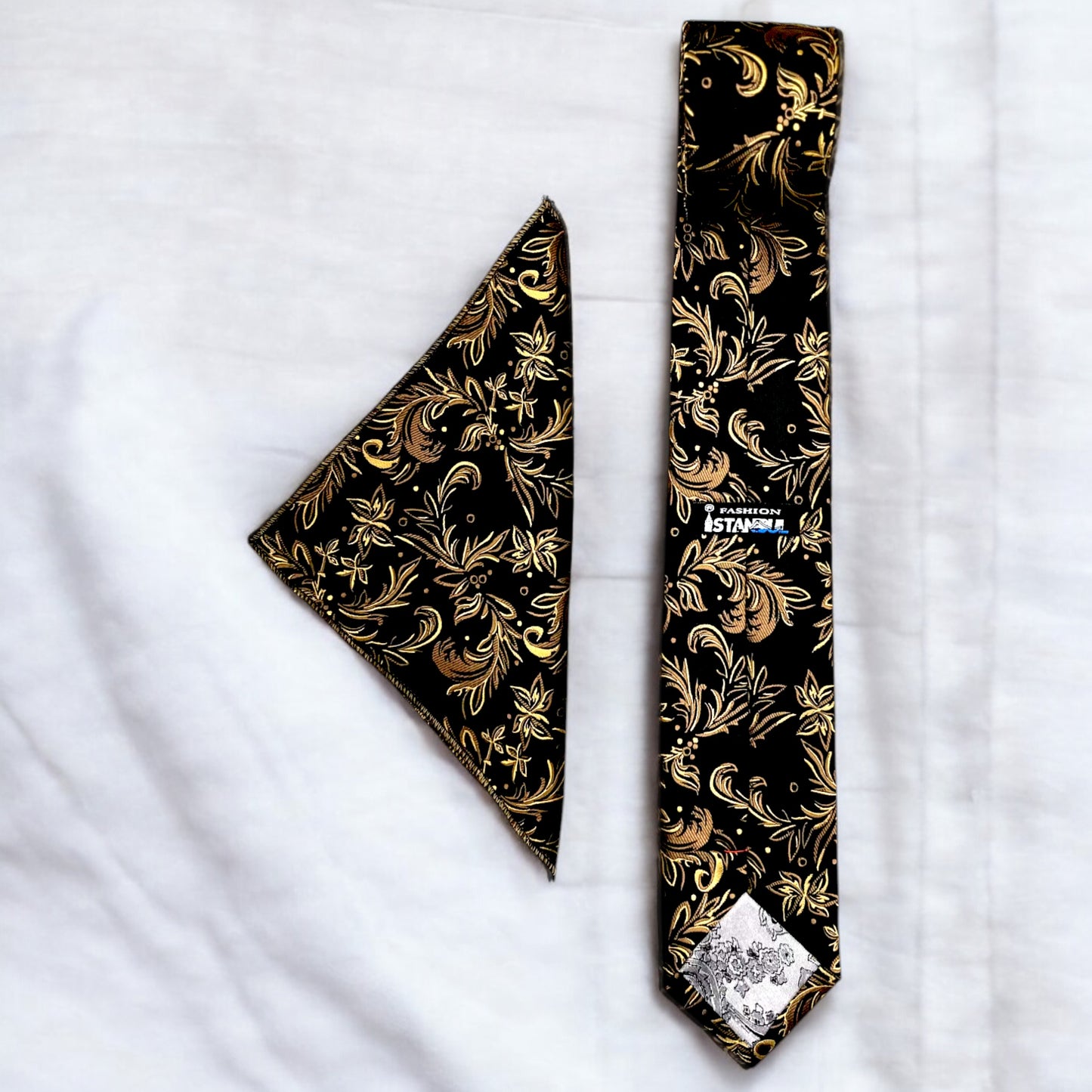 Black Base with Gold Details -Istanbul Fashion Tie - Classic Wide