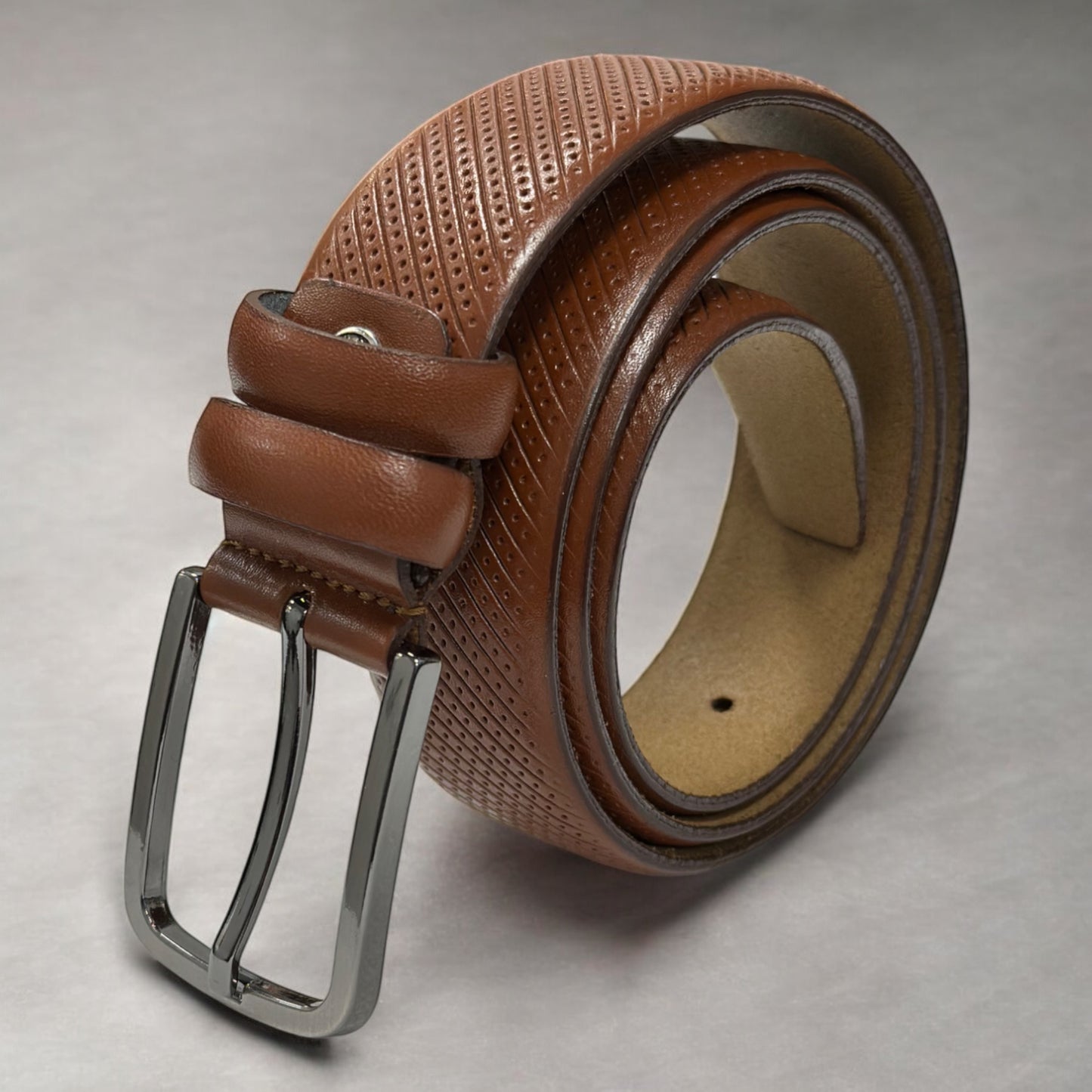 Classic Brown Leather Belt with Silver Buckle - 11