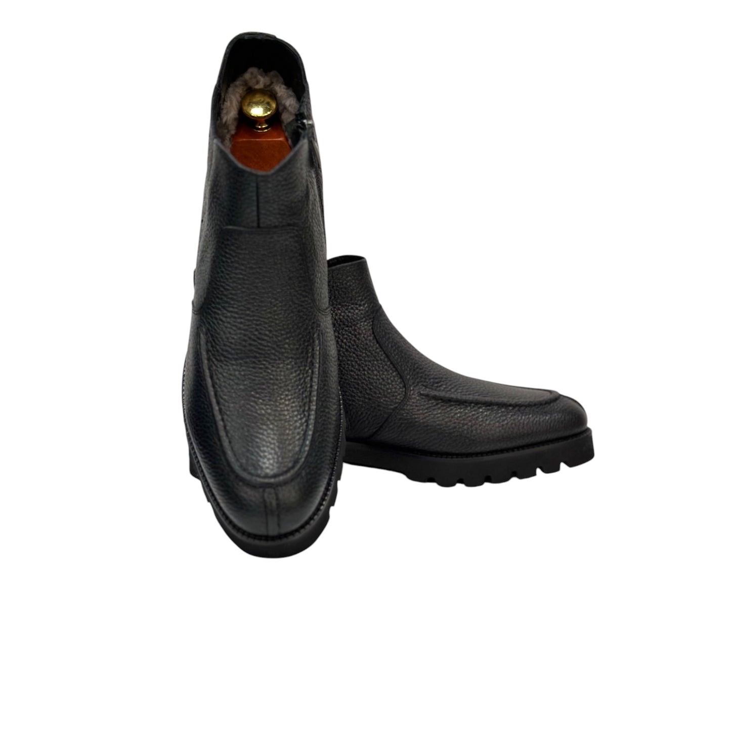 Ankle Boots - Luxury Highest Quality Black Leather-Detailed Zipper on Sides-240-B2718
