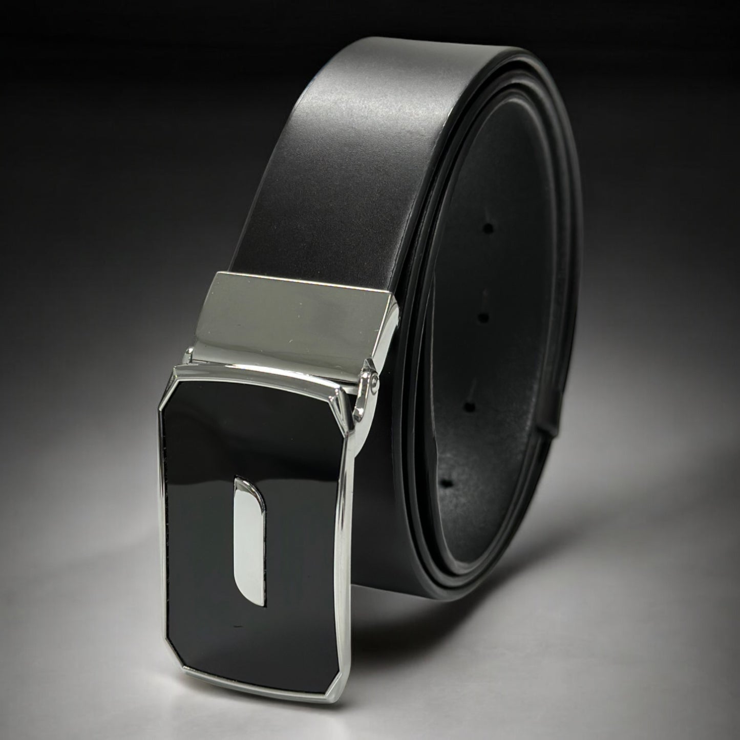 Black Matte Leather with Shiny Buckle with Silver Detailing - 5