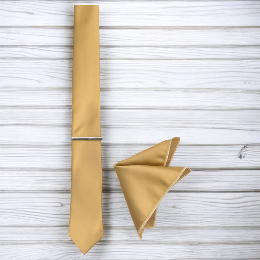 Elegant Gold - Istanbul Fashion Slim Tie, Plain Satin