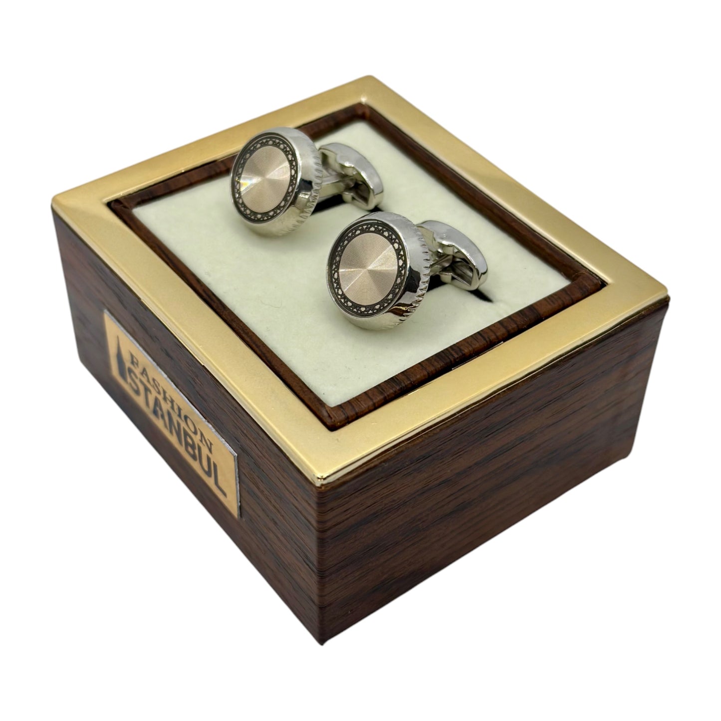Bold Round  Round Istanbul Fashion Cufflinks  Detailed with  Silver, Rose Gold and Black - 26