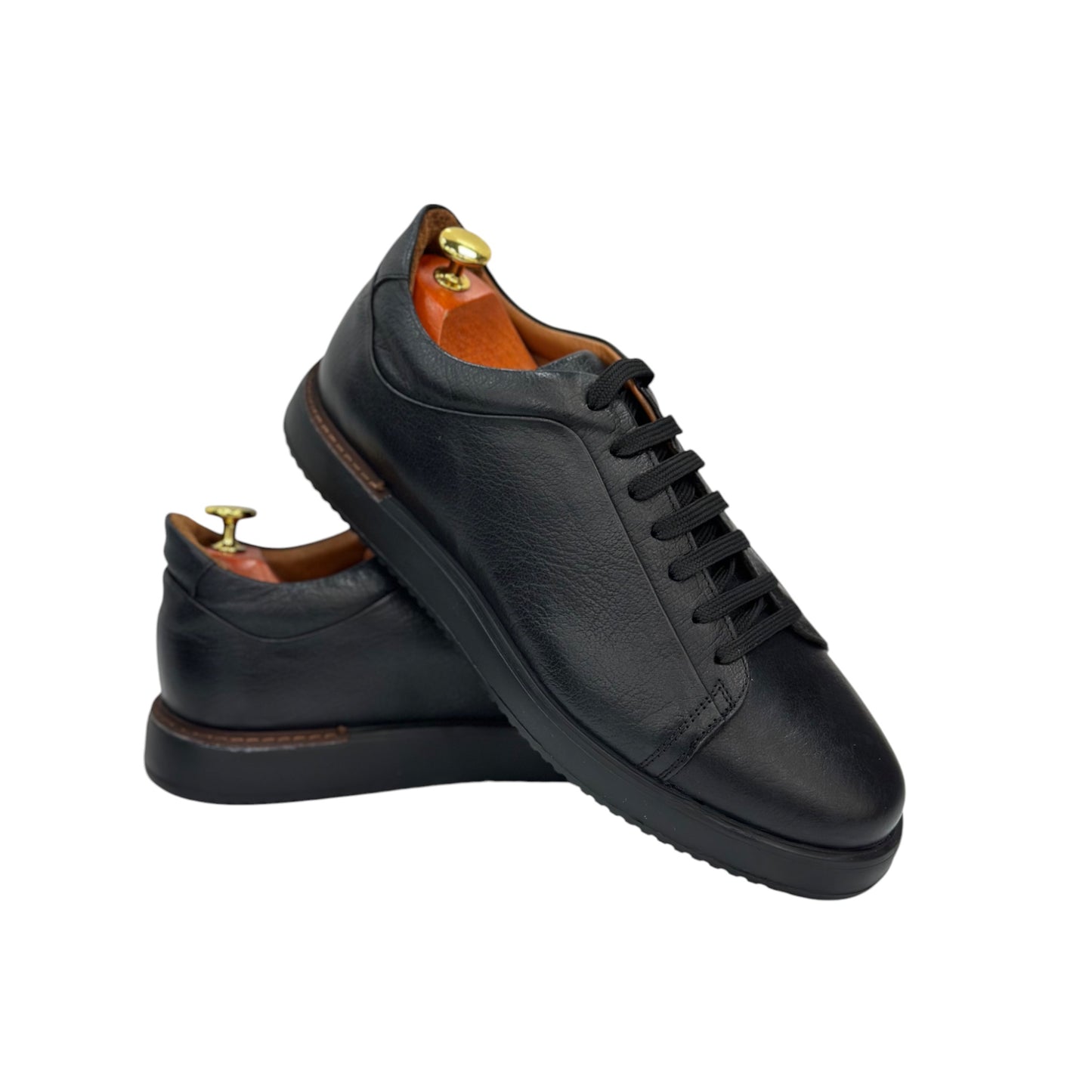 Black Sneakers - Unique Leather- with Brown Thread Details -210 4318