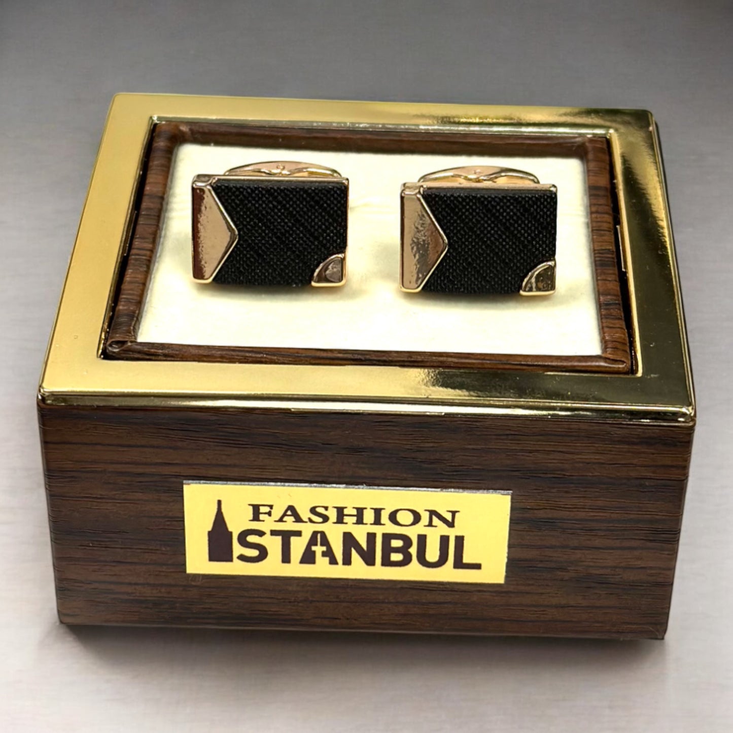 Stylish Rectangular Rose Gold  Detailed with Black - Istanbul Fashion Cufflinks - 74