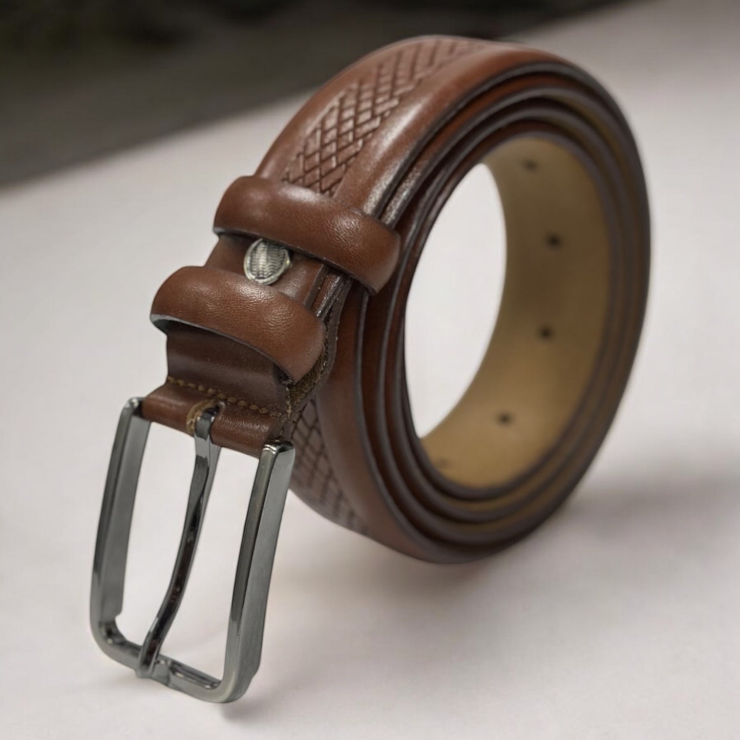 Brown Leather Belt with Silver Buckle - 15