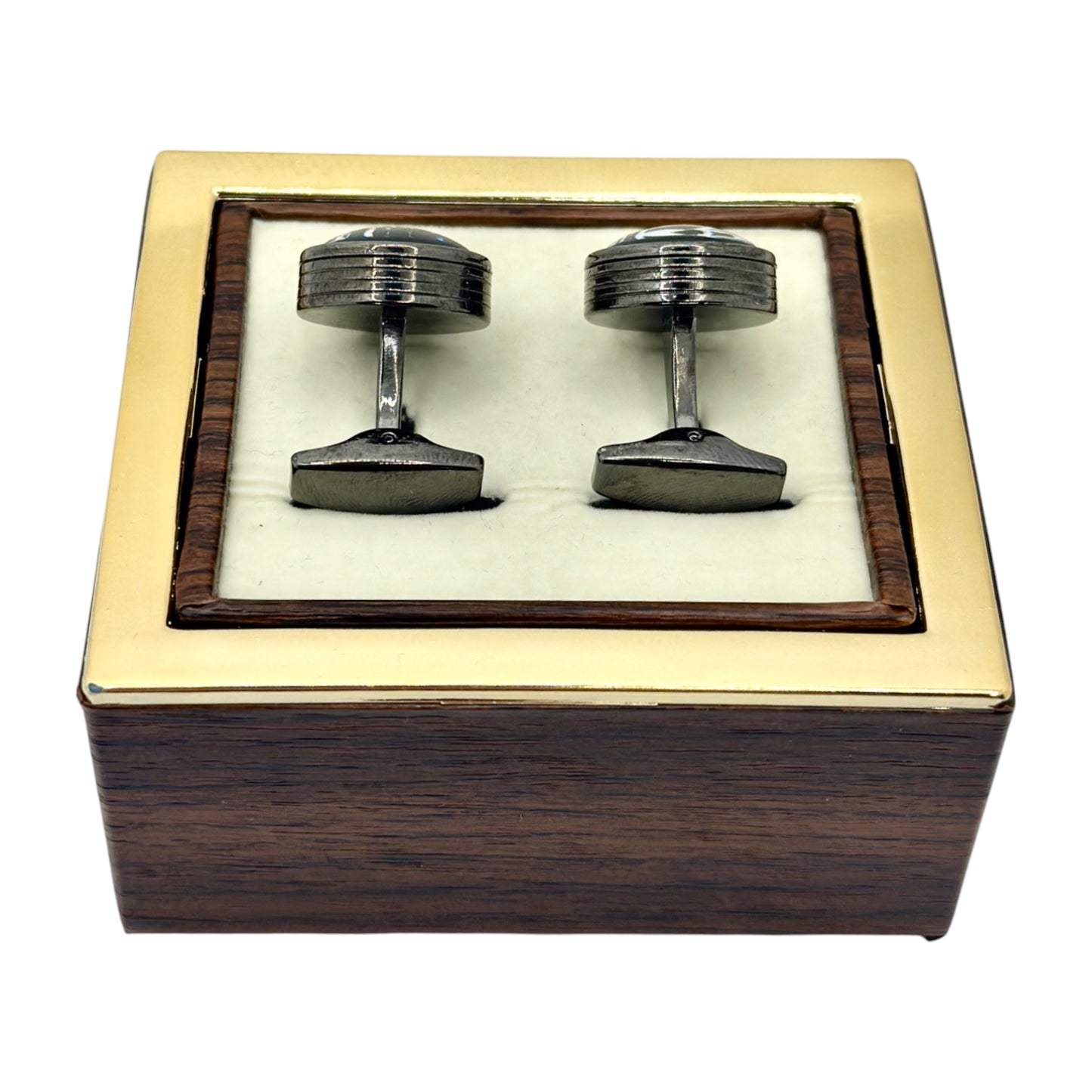Round Istanbul Fashion Cufflinks -Black on Black with White Feather Detail - 15