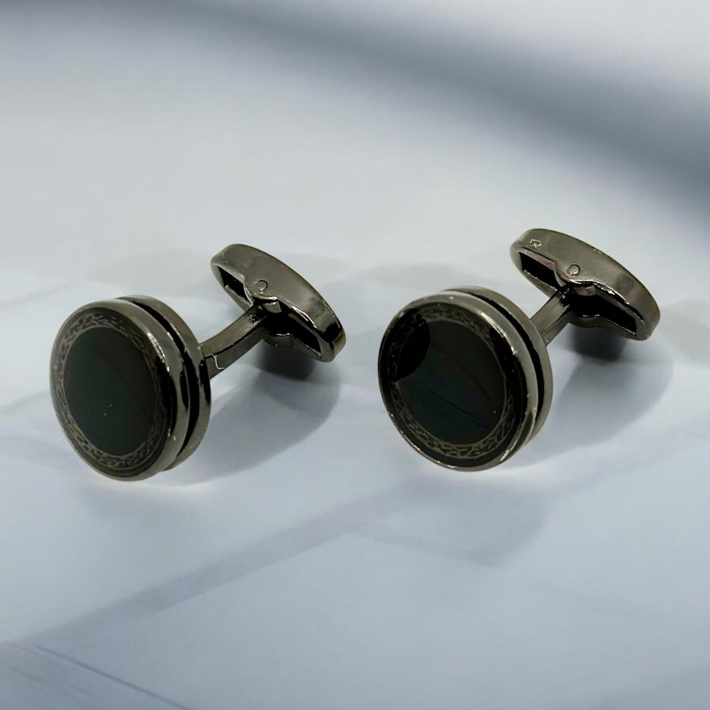 Round Istanbul Fashion Cufflinks  Detailed with Darkest Black and Chrome  - 20