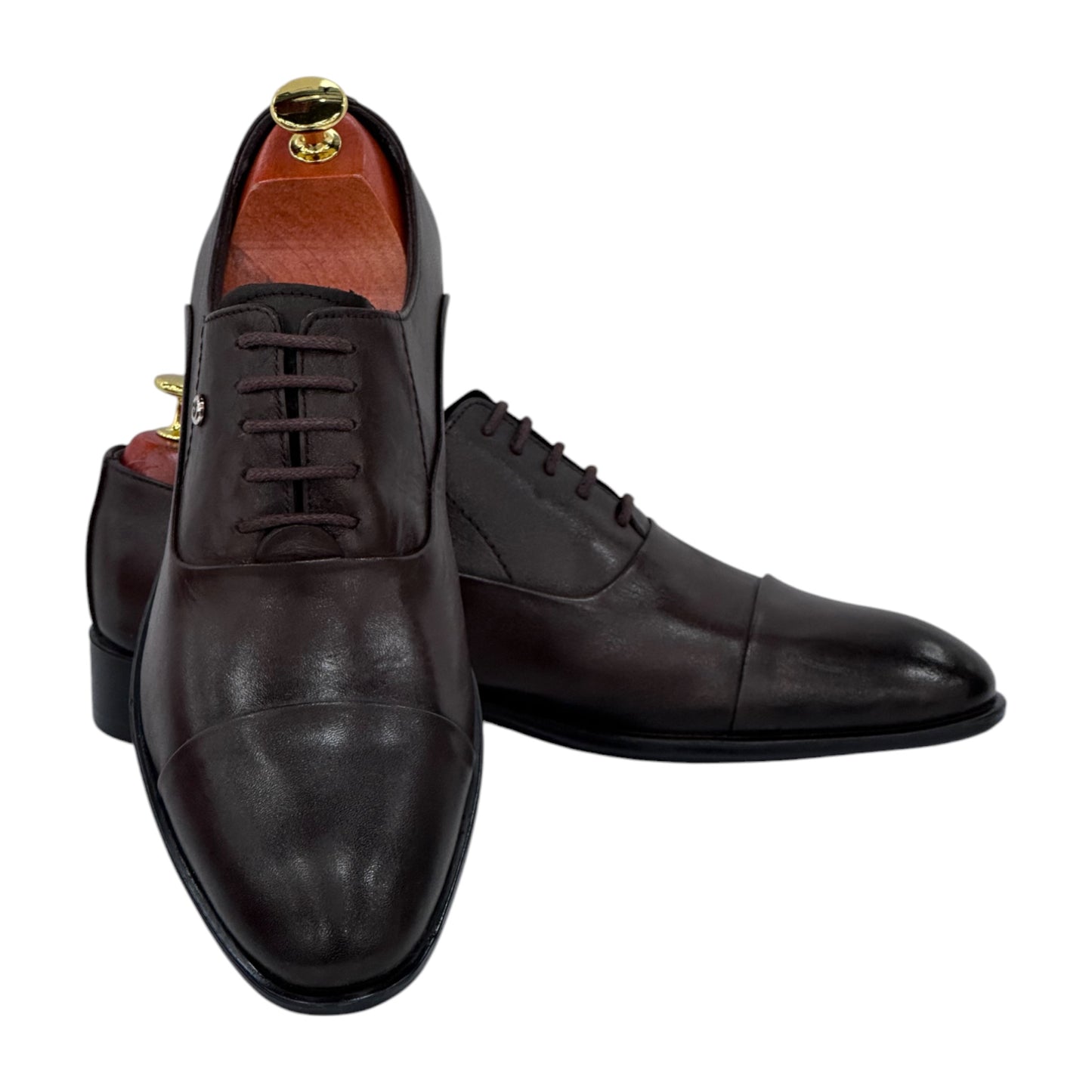 Brown Dress Shoes with Brown Lace-Made with Luxury Leather-7041