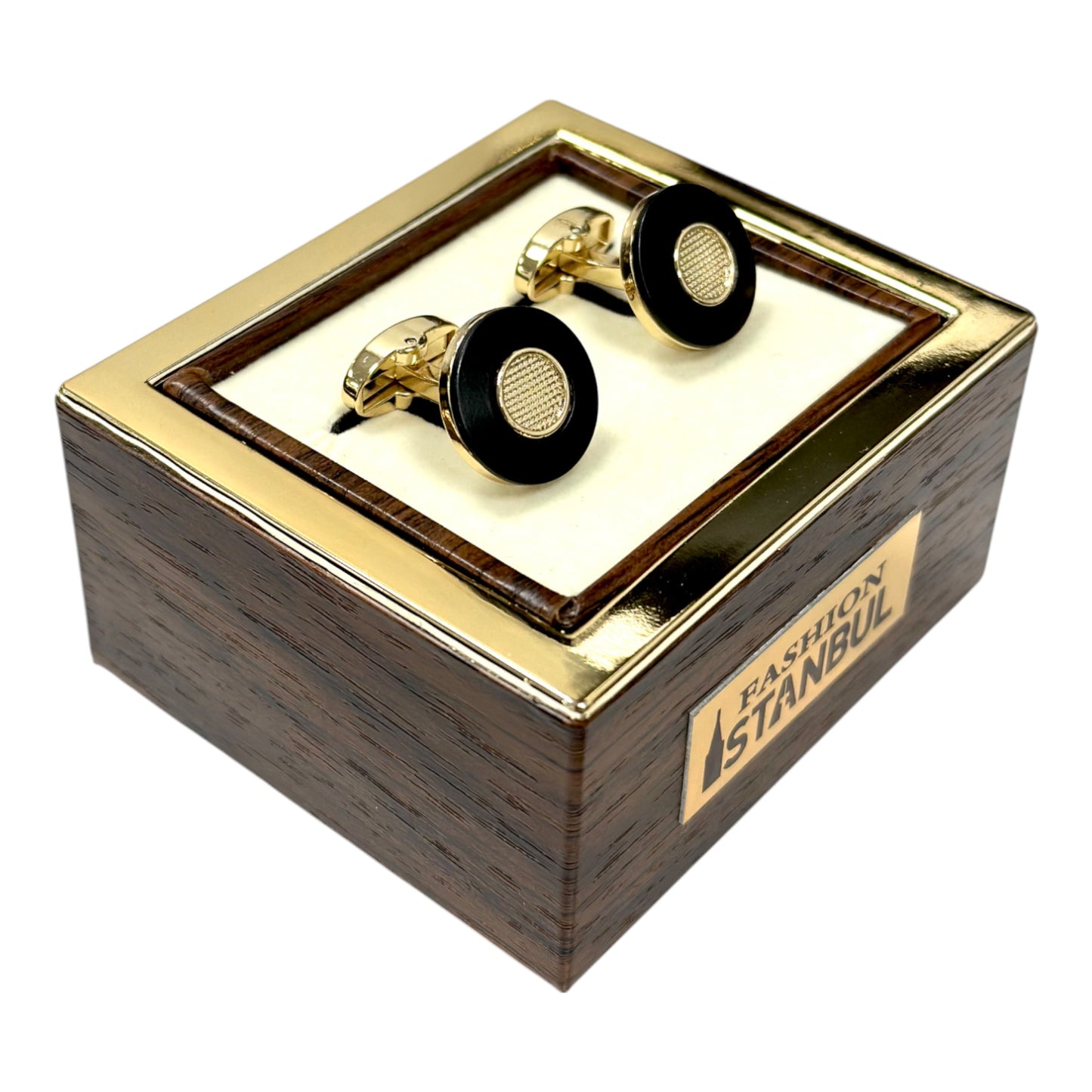 Round Matte Black with Gold Details - Istanbul Fashion Cufflinks -57