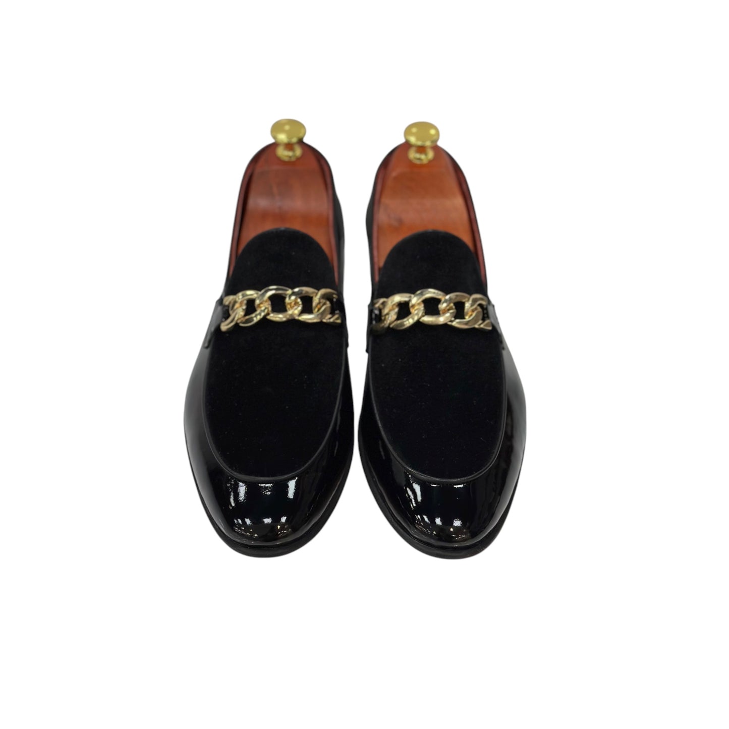 Black Istanbul Fashion by Raad Red Bottom Shoes With Gold details on Velvet Surface-1530