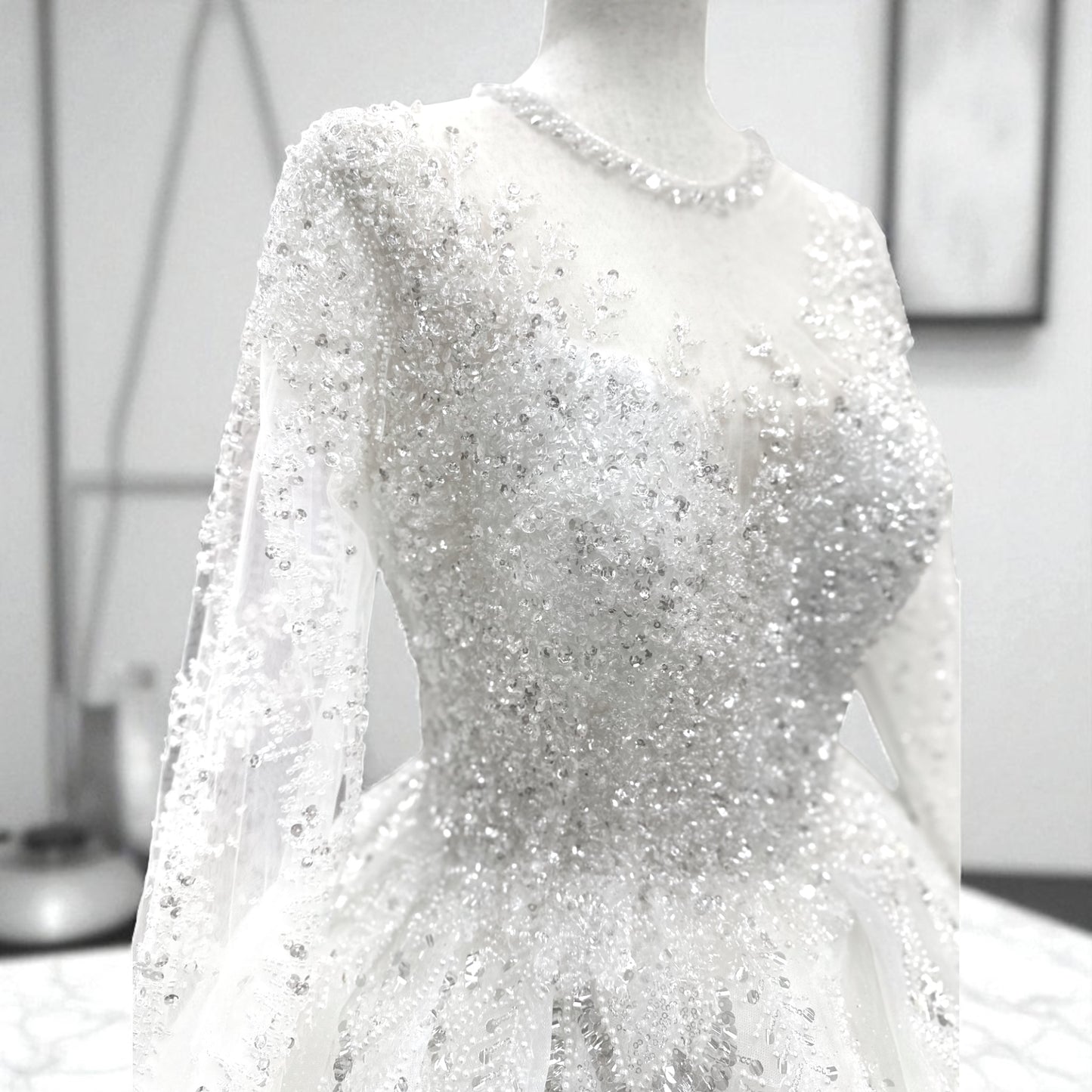 Princes Style Ball Gown - Wedding Gown - Off- White - Detailed with Crystallize Beading and Shiny Sequence