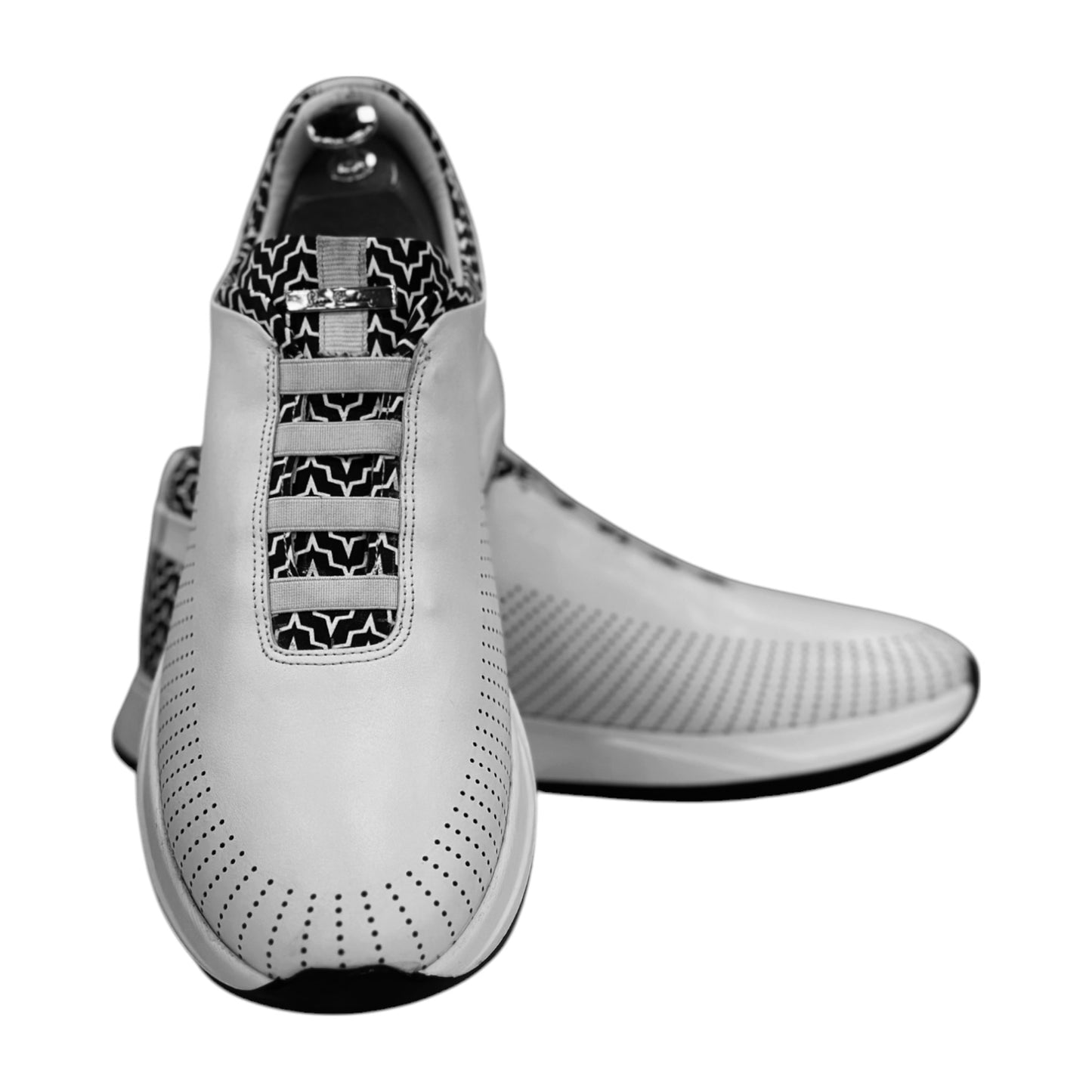 Casual Sneakers -White with Black Details -Elastic Lace-Rubber Bottom-3344442