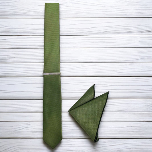 Army Green - Istanbul Fashion  Slim Tie, Textured Fabric