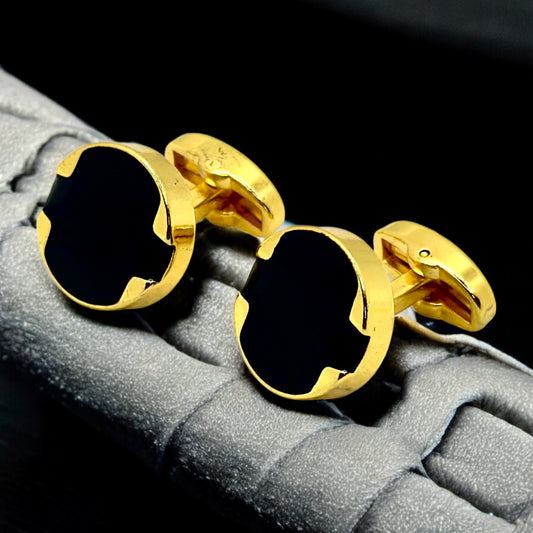 Round Istanbul Fashion Cufflinks - Gold and Dark Black Shiny Finish  - 13