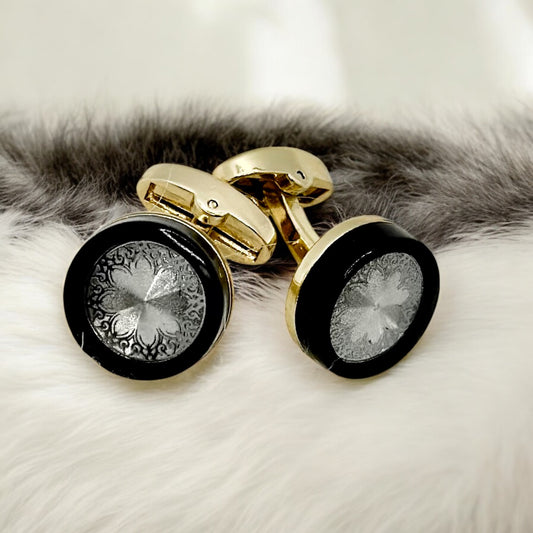 Round Istanbul Fashion Cufflinks - Black and Gold Exterior-Silver Mixture -2