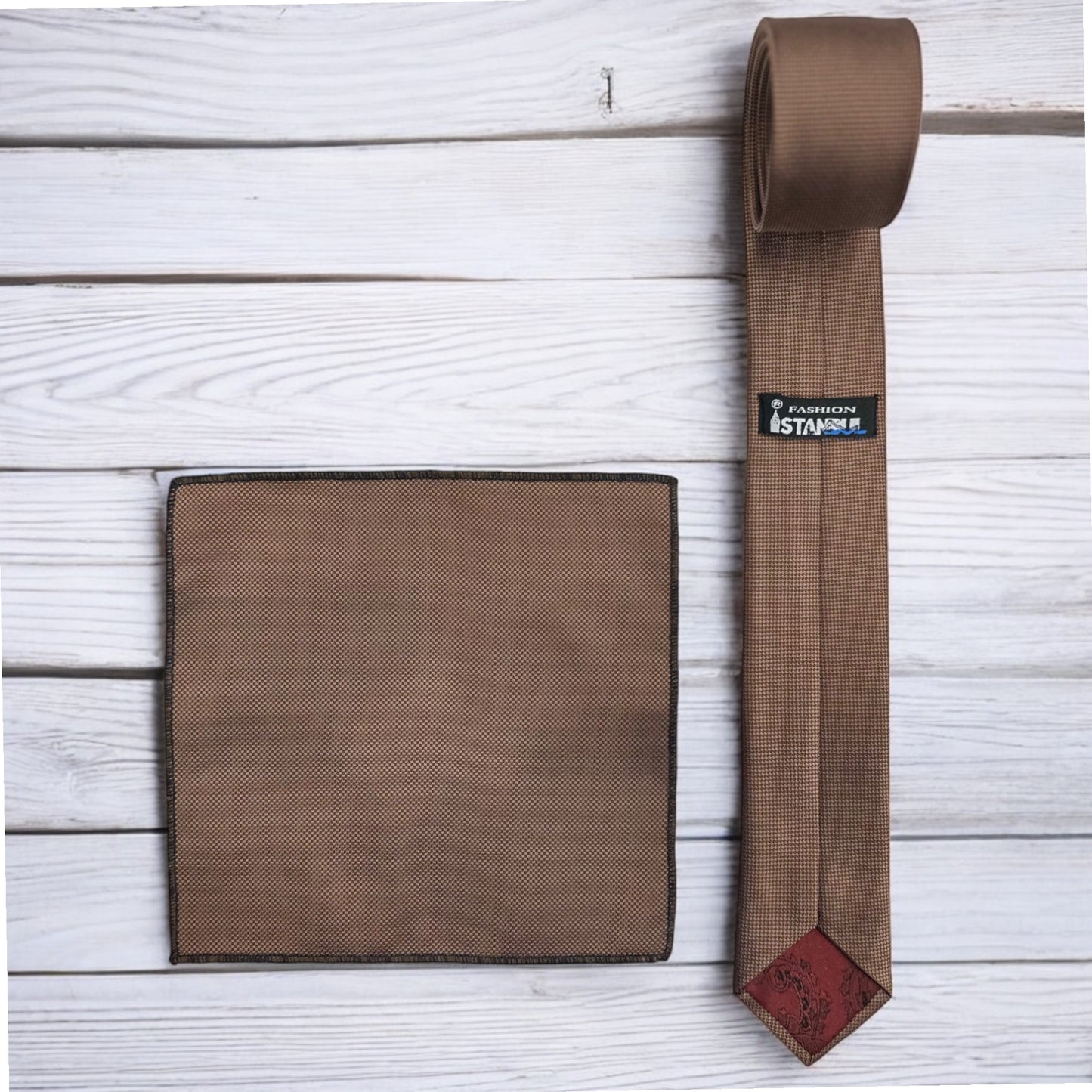 Light and Dark Brown Combination - Istanbul Fashion Slim Tie, Textured Fabric
