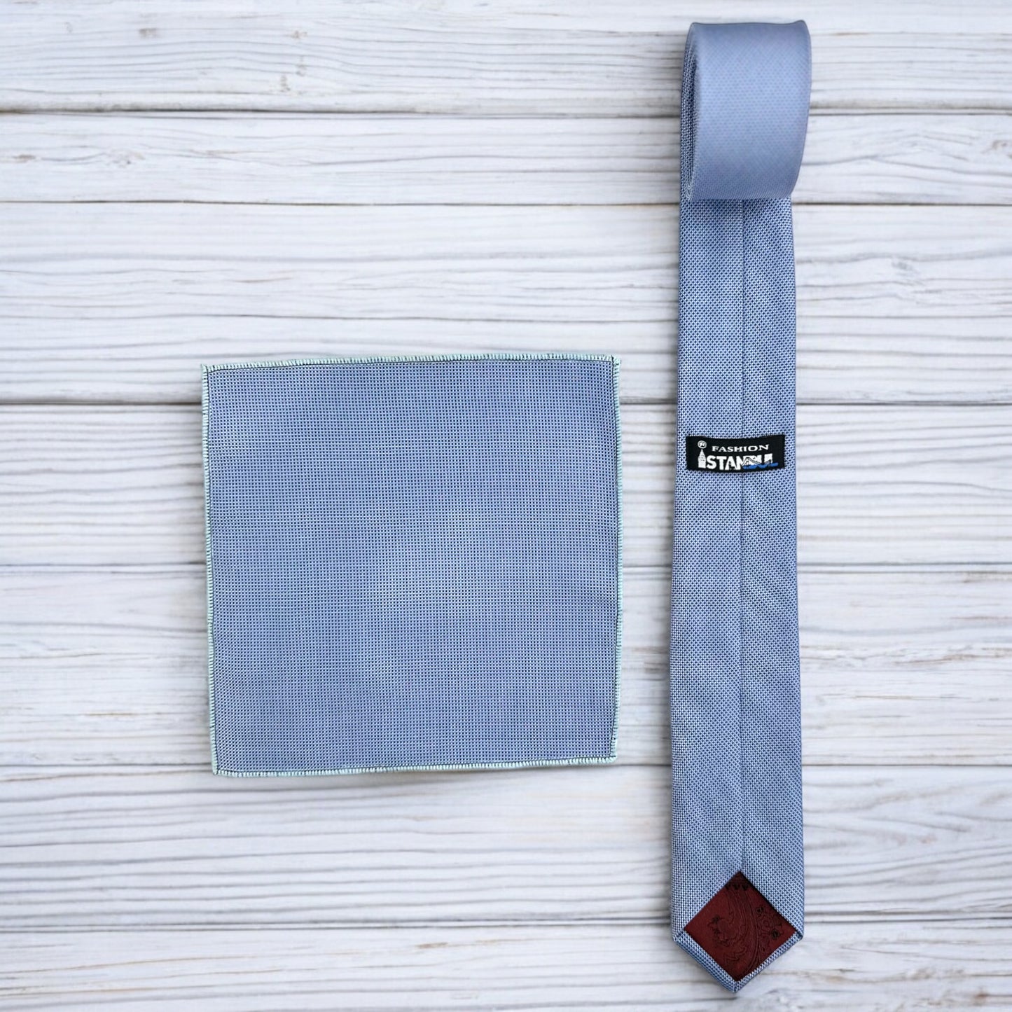 Classic Light Blue with Light and Dark Details - Istanbul Fashion Slim Tie, Textured Fabric