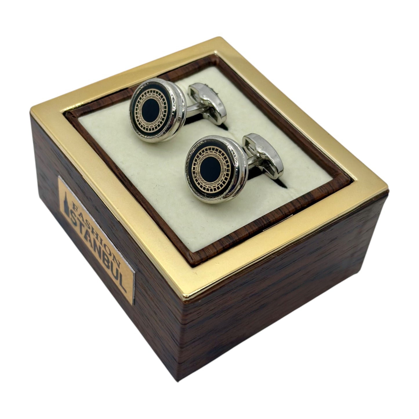 Silver  Black Round  Round Istanbul Fashion Cufflinks  Detailed with Black, Shiny Silver 33