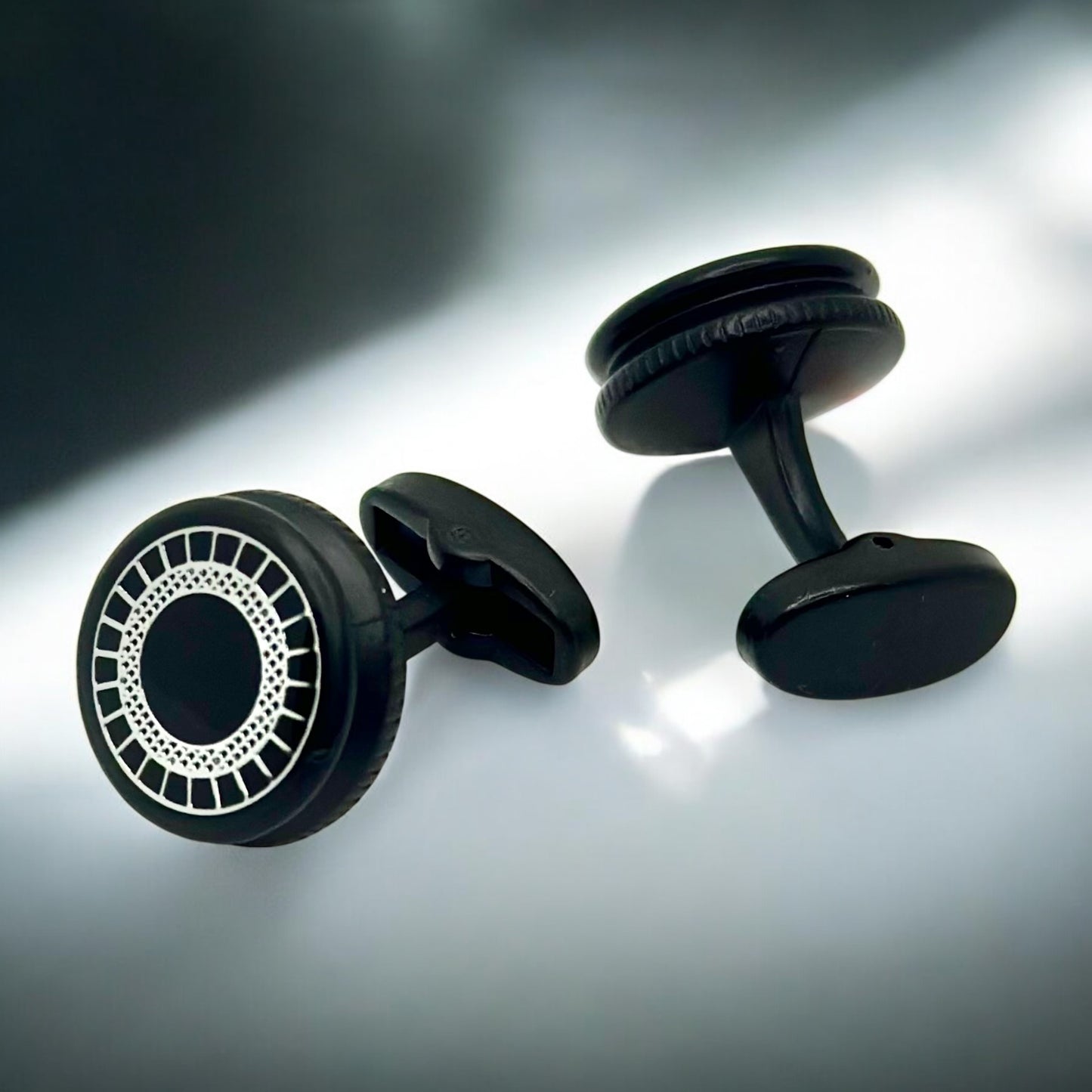 Round Istanbul Fashion Cufflinks -Black on Black and Silver Details  - 14
