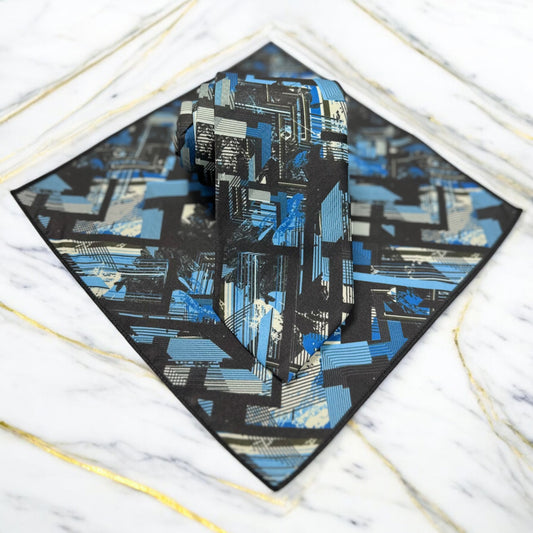 Elegant Blue, Gray and Black Mixed Pattern  - Istanbul Fashion Tie - Classic Wide