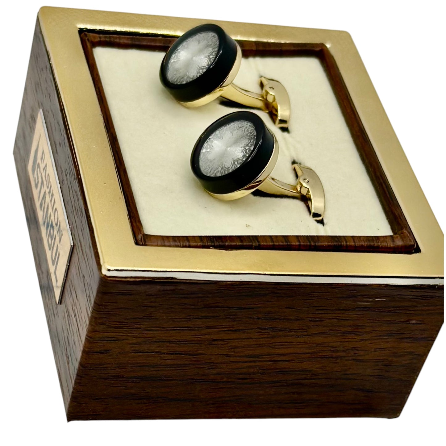 Round Istanbul Fashion Cufflinks - Black and Gold Exterior-Silver Mixture -2