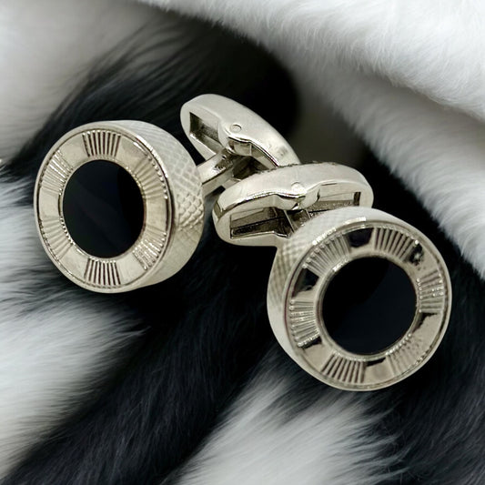 Round Istanbul Fashion Cufflinks - Stainless Steel Exterior with Black interior- 7