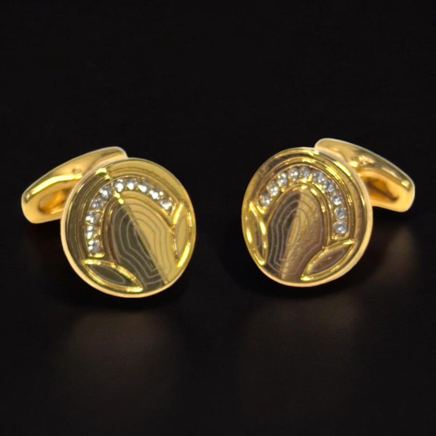 Stylish Round Gold Detailed with Diamonds  Finish - Istanbul Fashion Cufflinks - 70