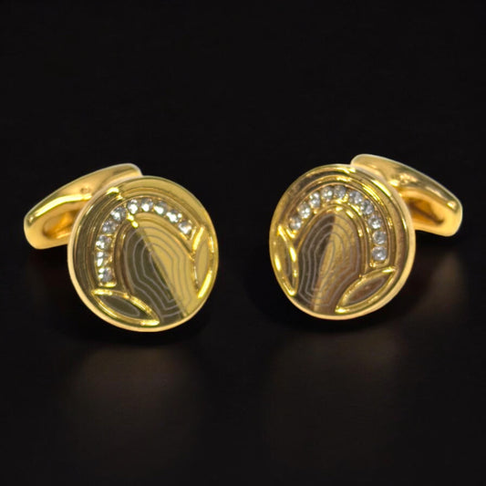 Stylish Round Gold Detailed with Diamonds  Finish - Istanbul Fashion Cufflinks - 70