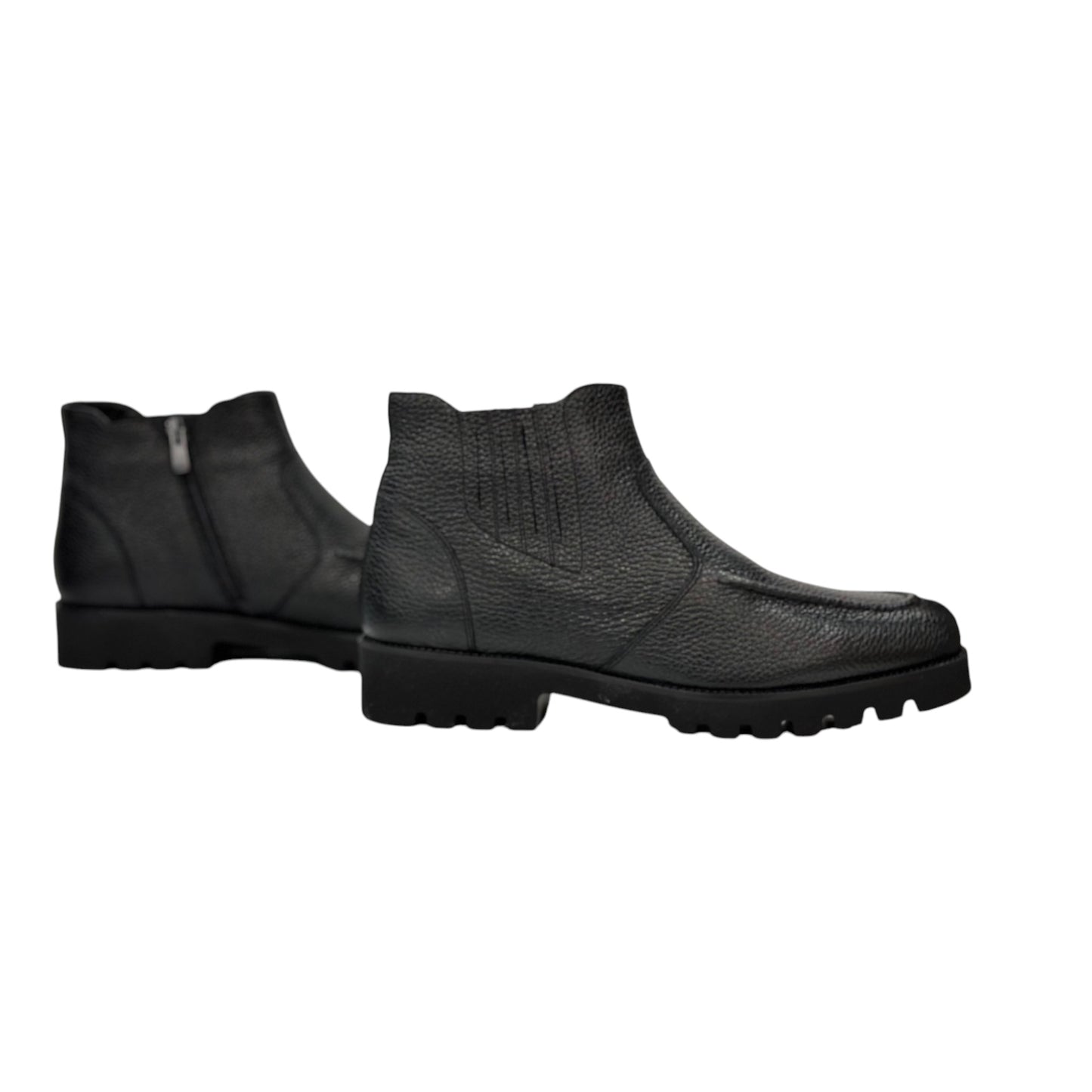 Ankle Boots - Luxury Highest Quality Black Leather-Detailed Zipper on Sides-240-B2718