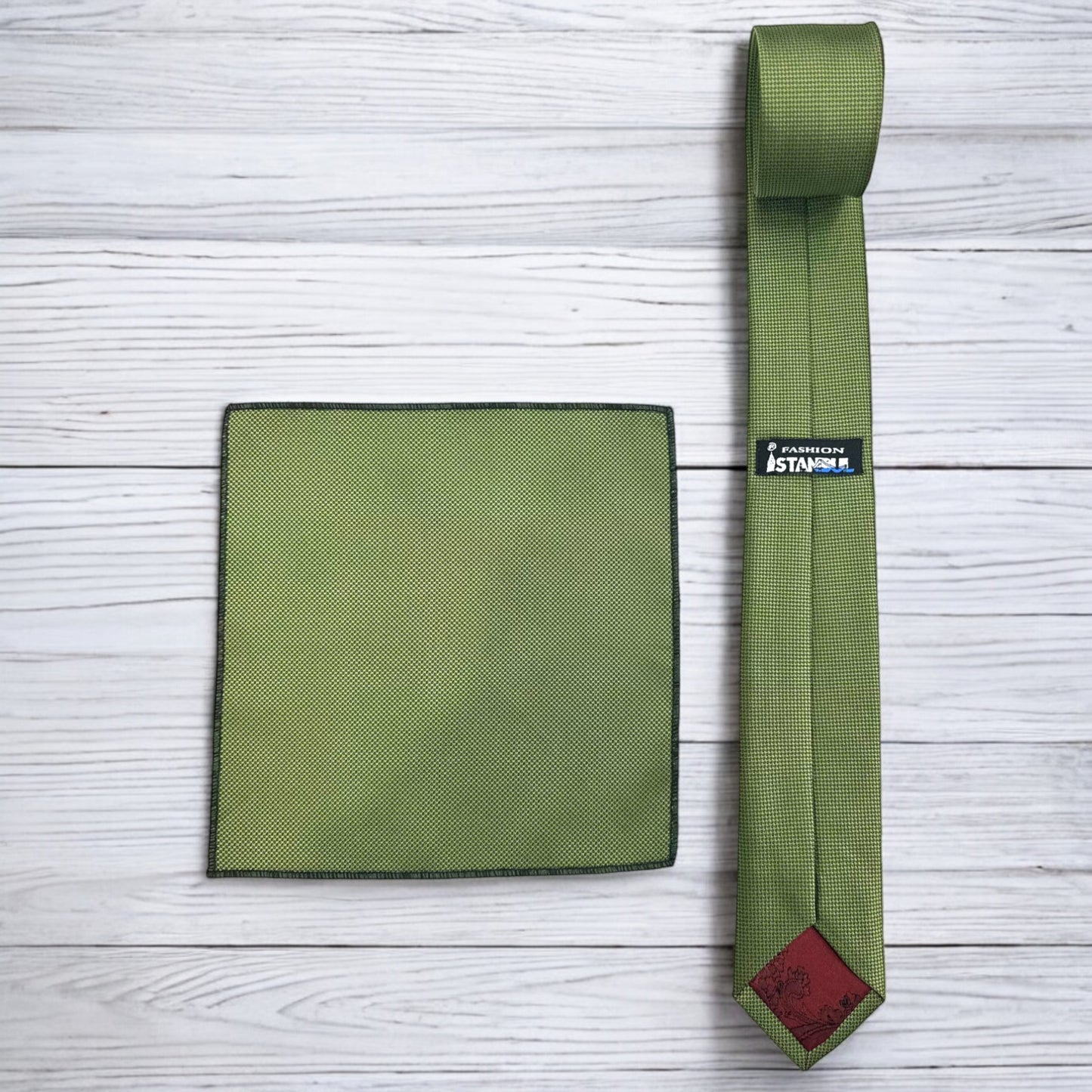 Army Green - Istanbul Fashion  Slim Tie, Textured Fabric