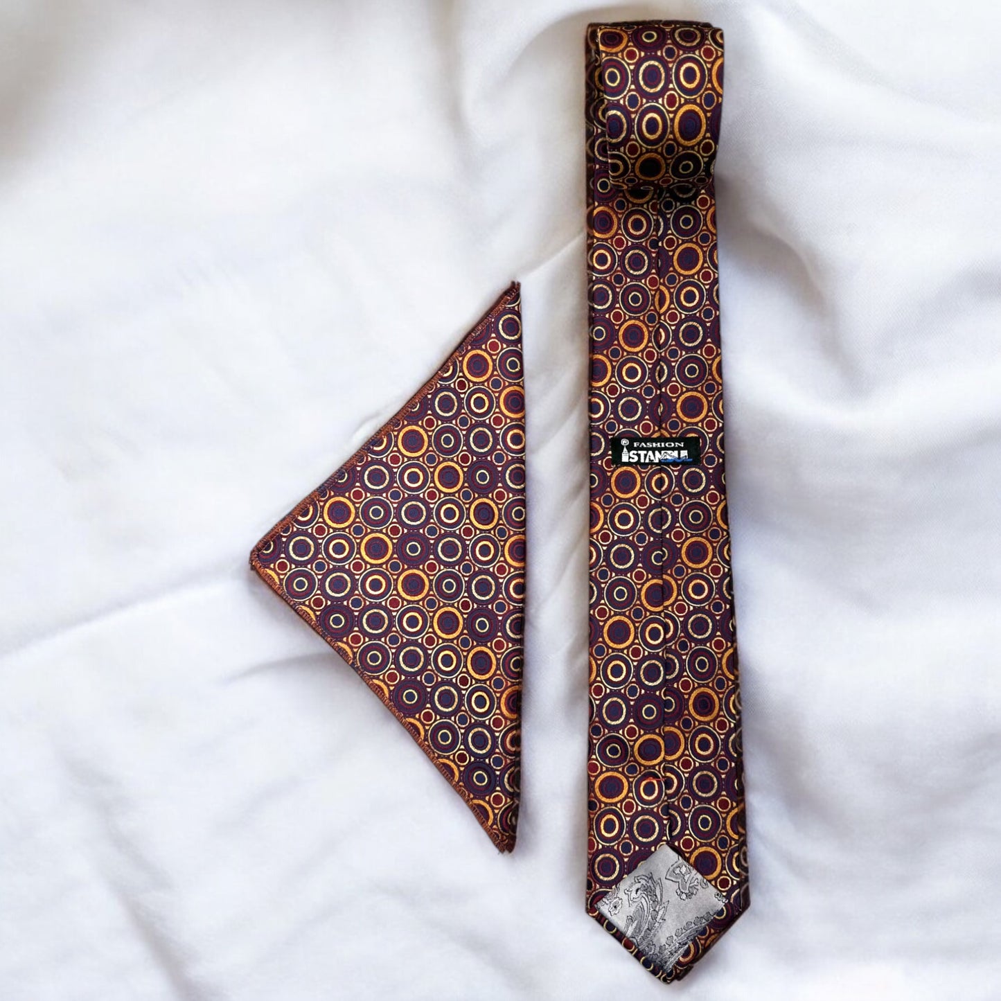 Circled Patterns Burgundy and Navy -Istanbul Fashion Tie - Classic Wide